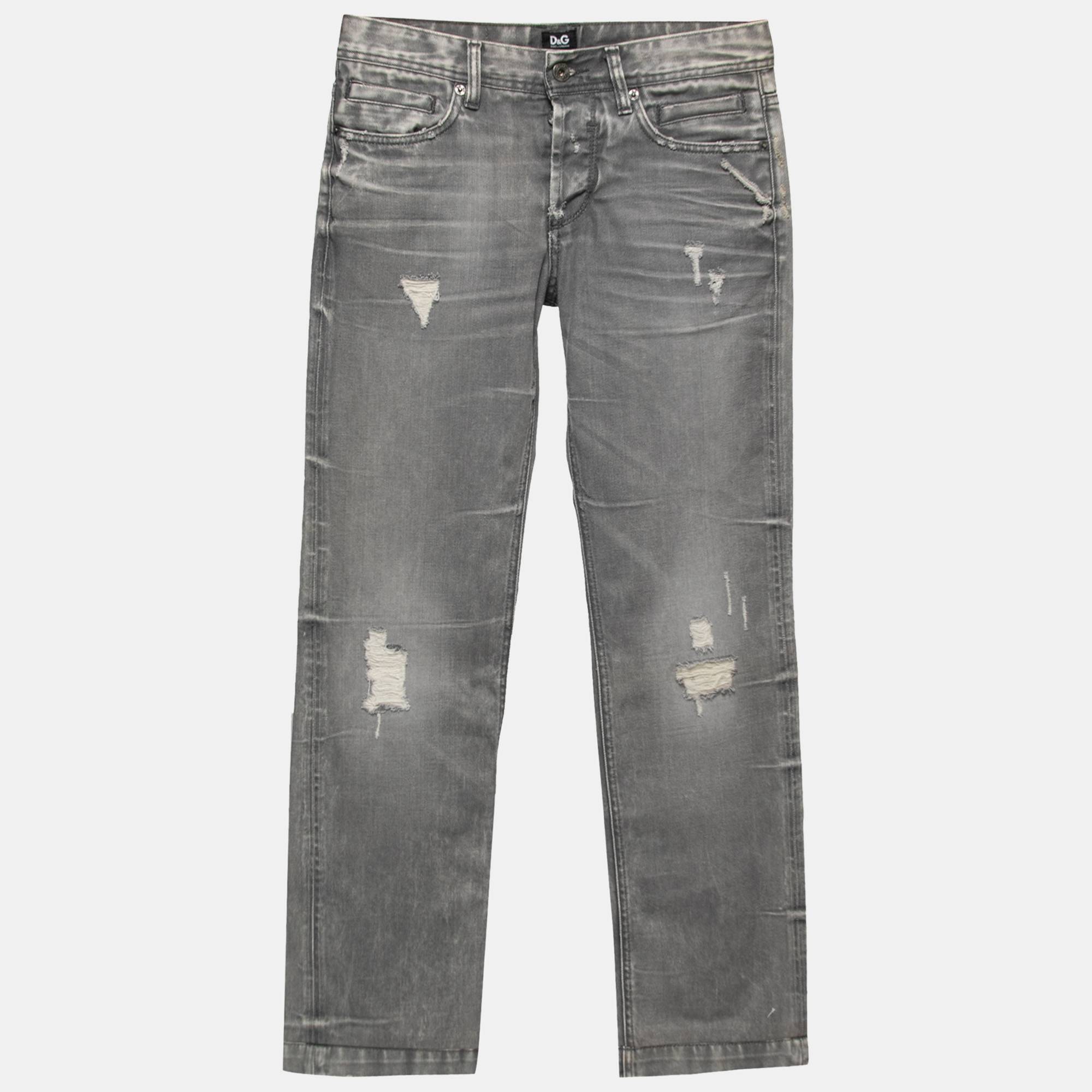 Pre-owned D & G Grey Distressed Denim Magic Jeans S