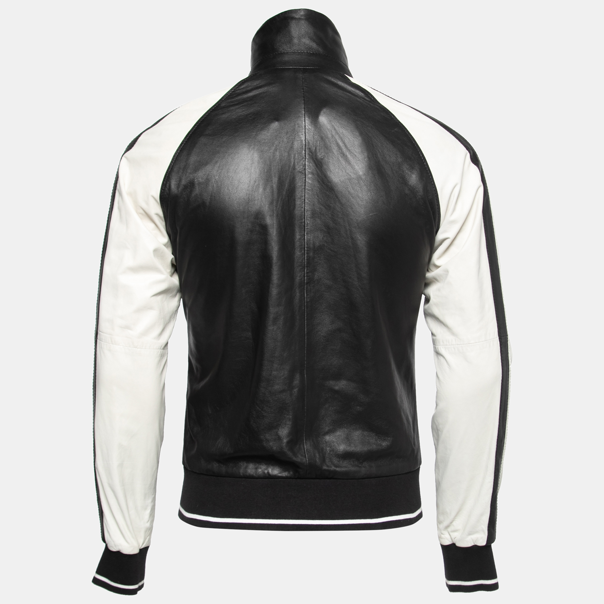 

D&G Monochrome Leather Raglan Sleeve Zip Front Jacket, Black