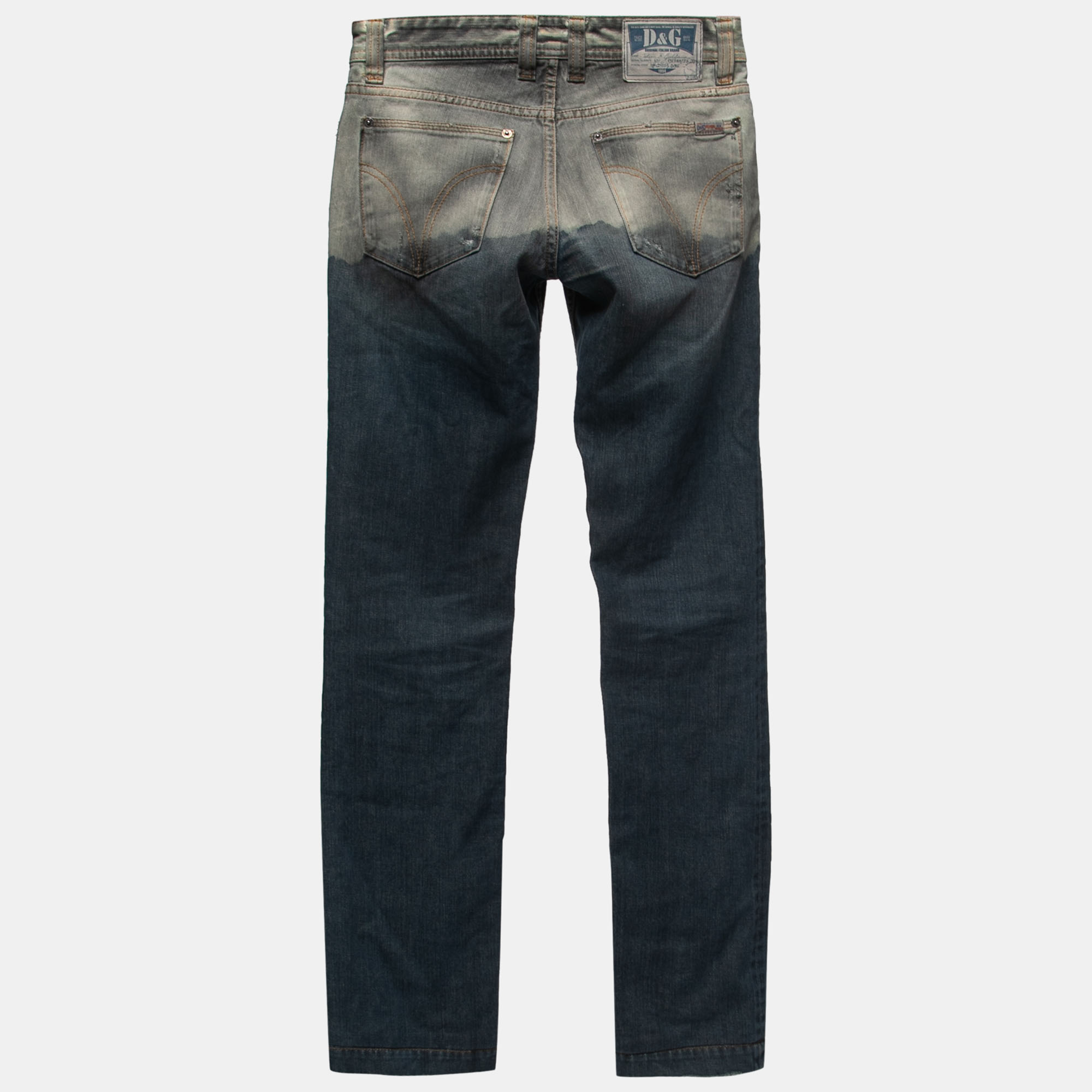 

D&G Two Tone Denim Distressed Audacious Jeans, Blue