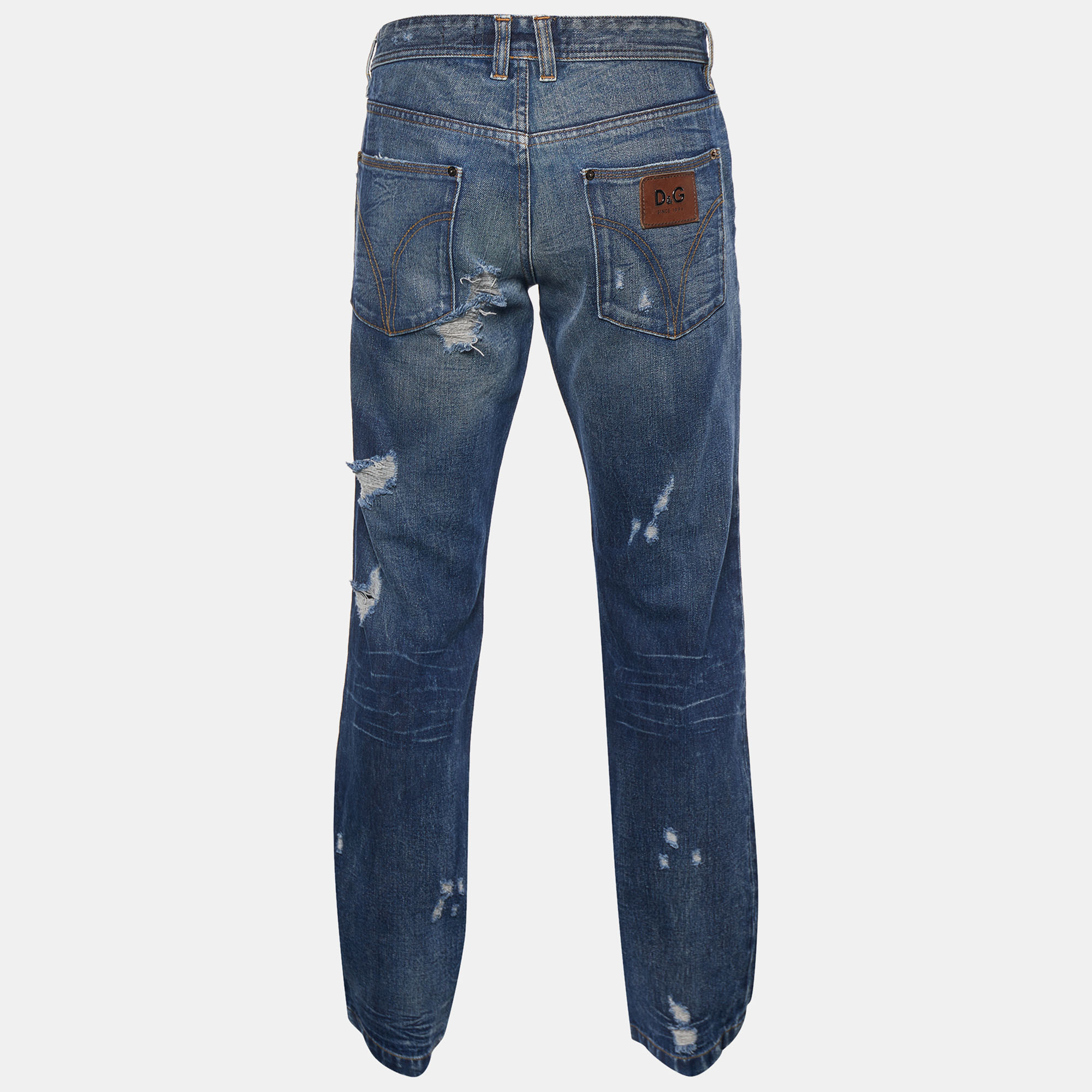 

D&G Blue Distressed Denim Straight Leg Jeans