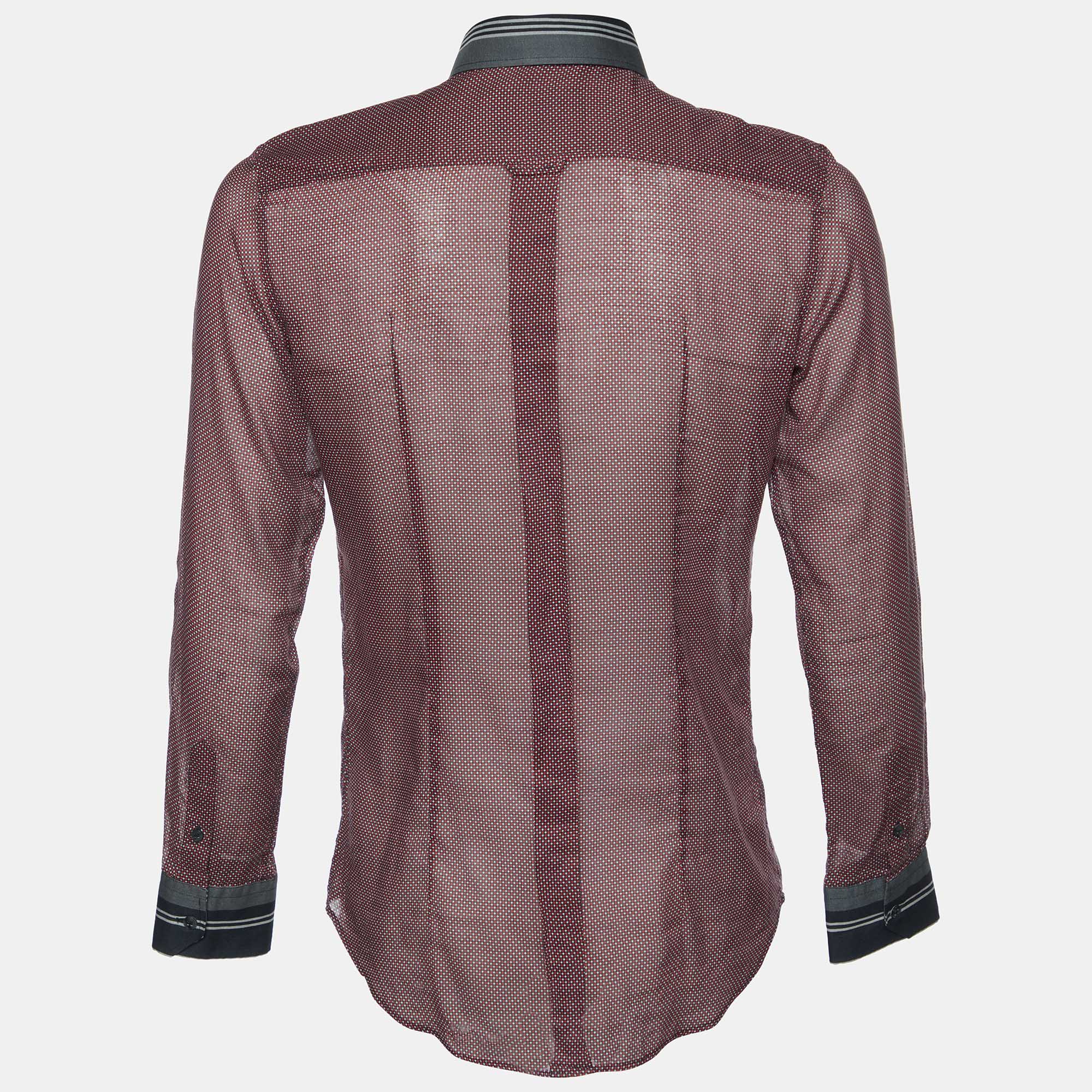 

D&G Red Printed Cotton Contrast Detail Slim Fit Shirt