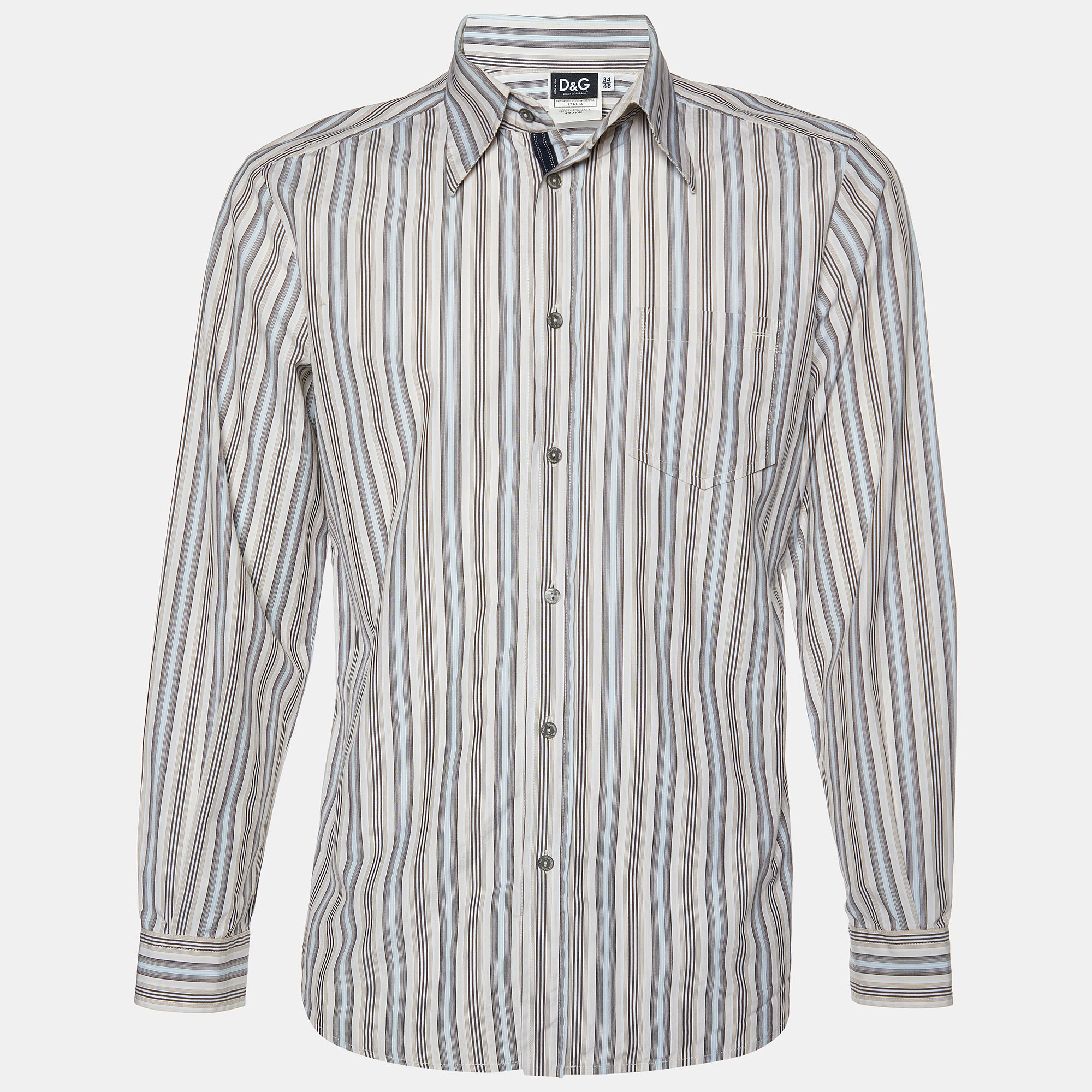 Pre-owned D & G Beige Striped Cotton Button Front Shirt M