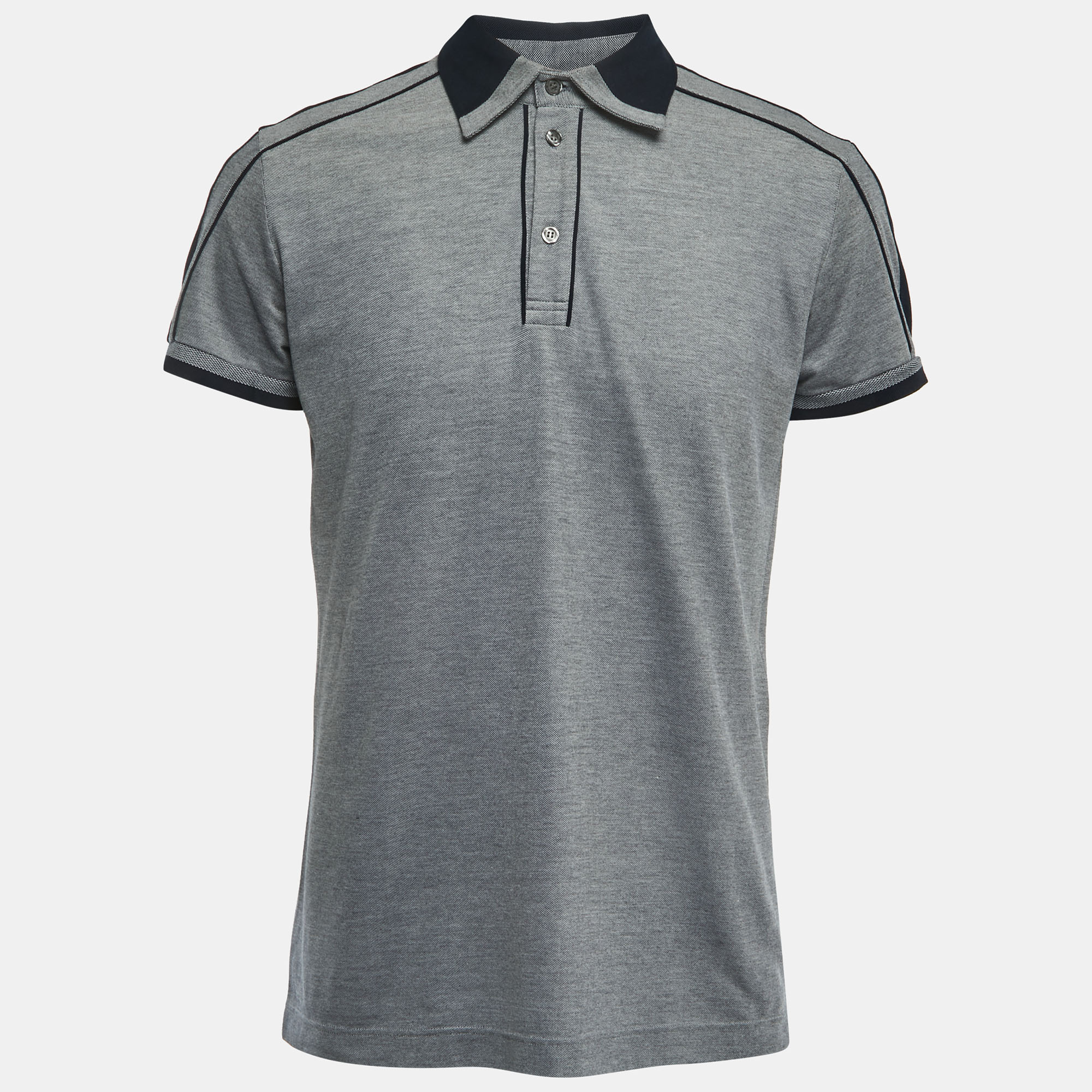 Pre-owned D & G Grey/navy Blue Cotton Pique Polo T-shirt Xl