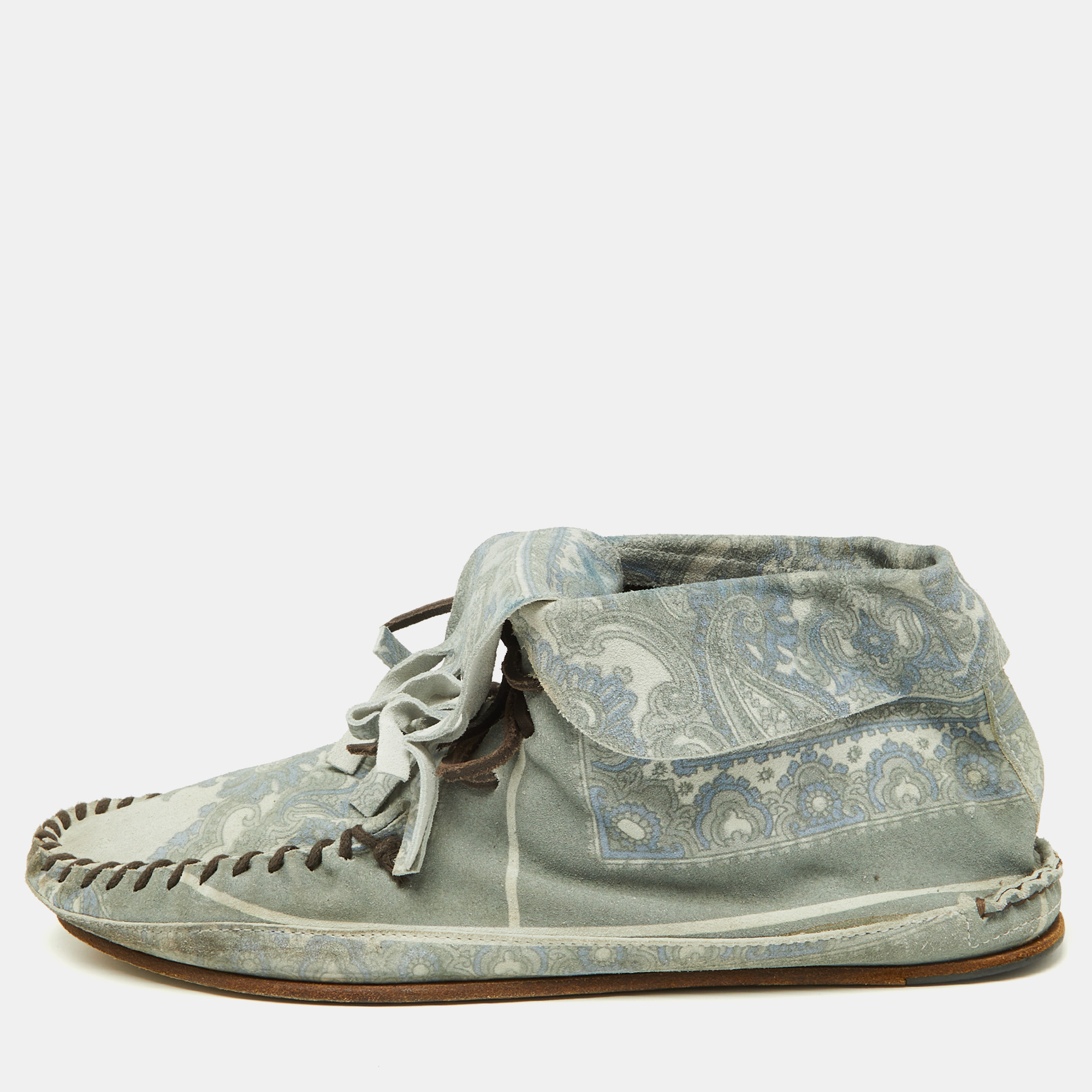 

D&G Grey Floral Printed Suede High Top Moccasins Size