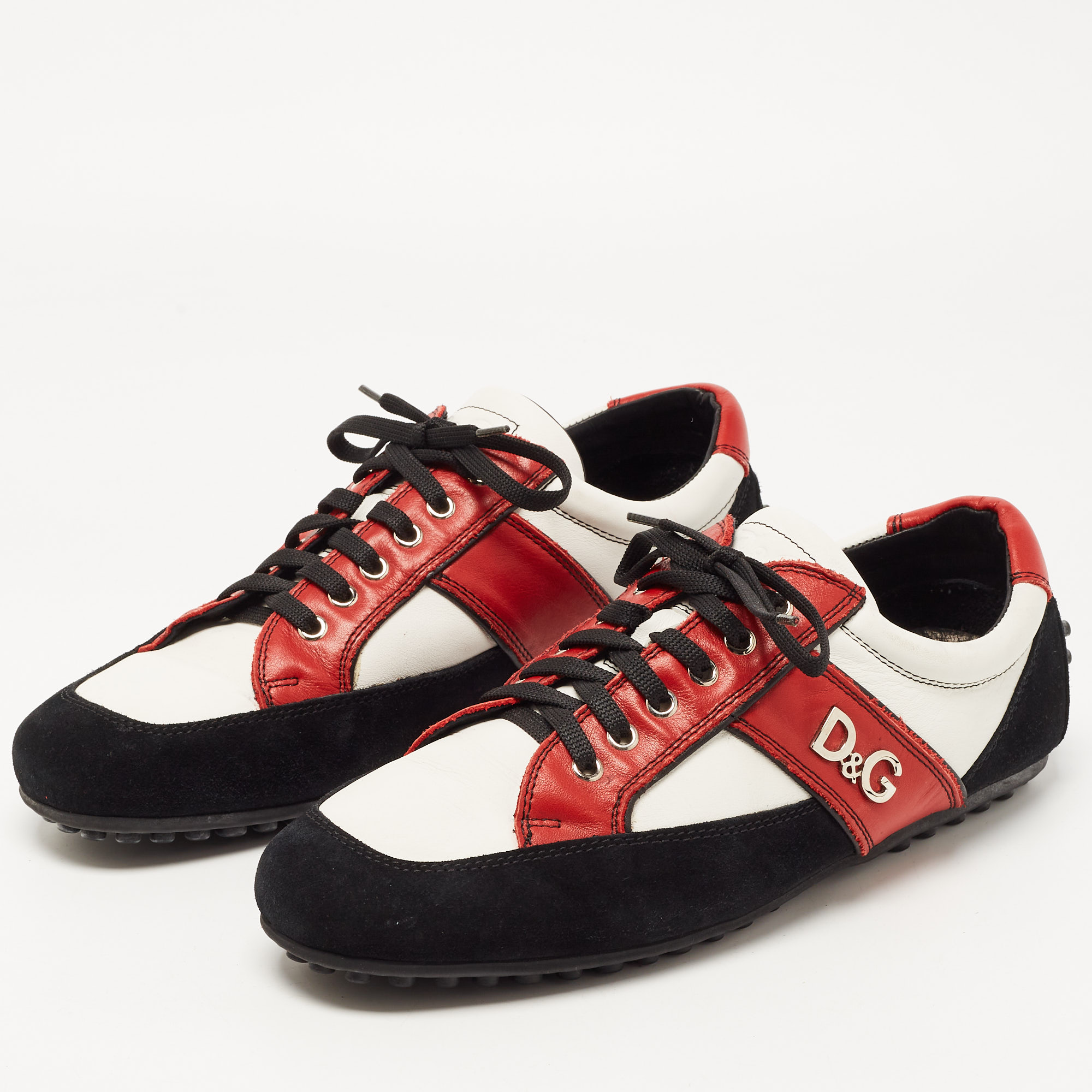 

D&G Tricolor Leather and Suede Low Top Sneakers Size, Black