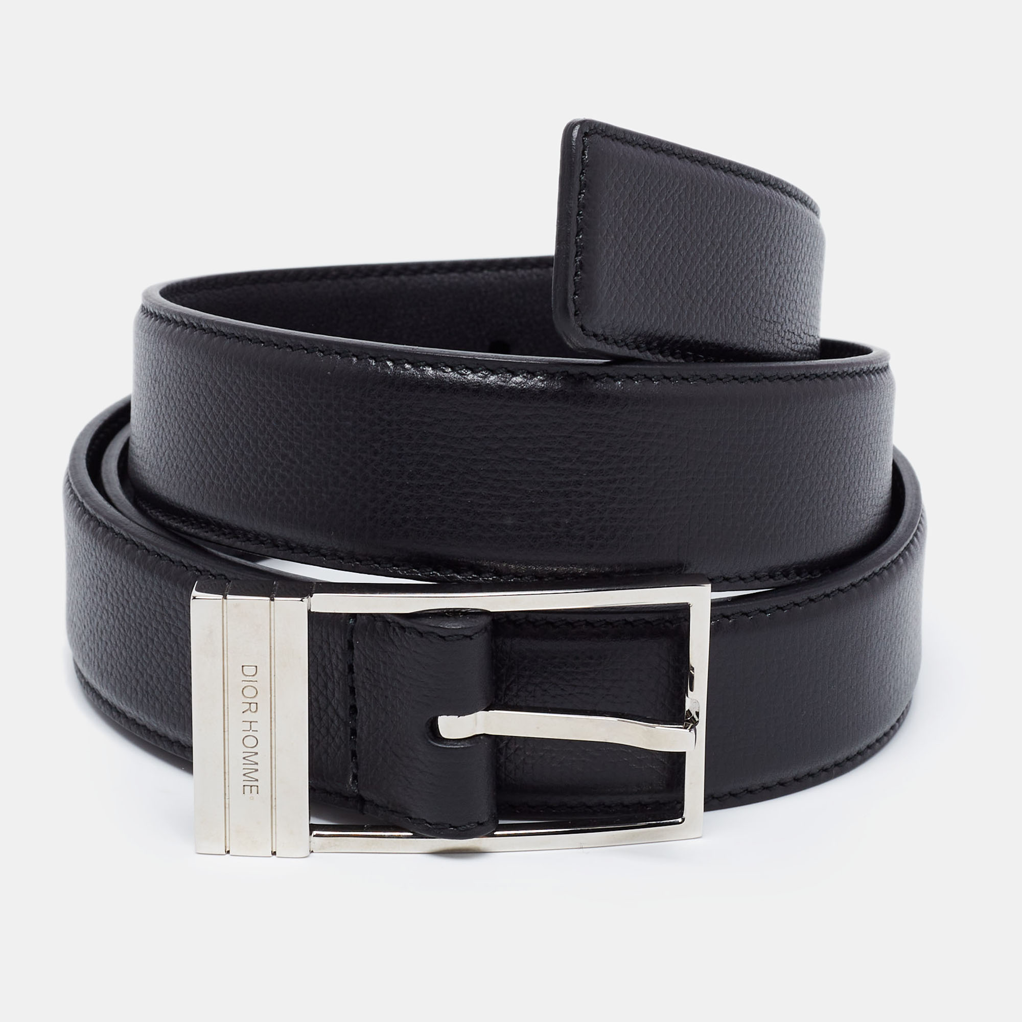Pre-owned Dior Black Leather Buckle Belt 90cm