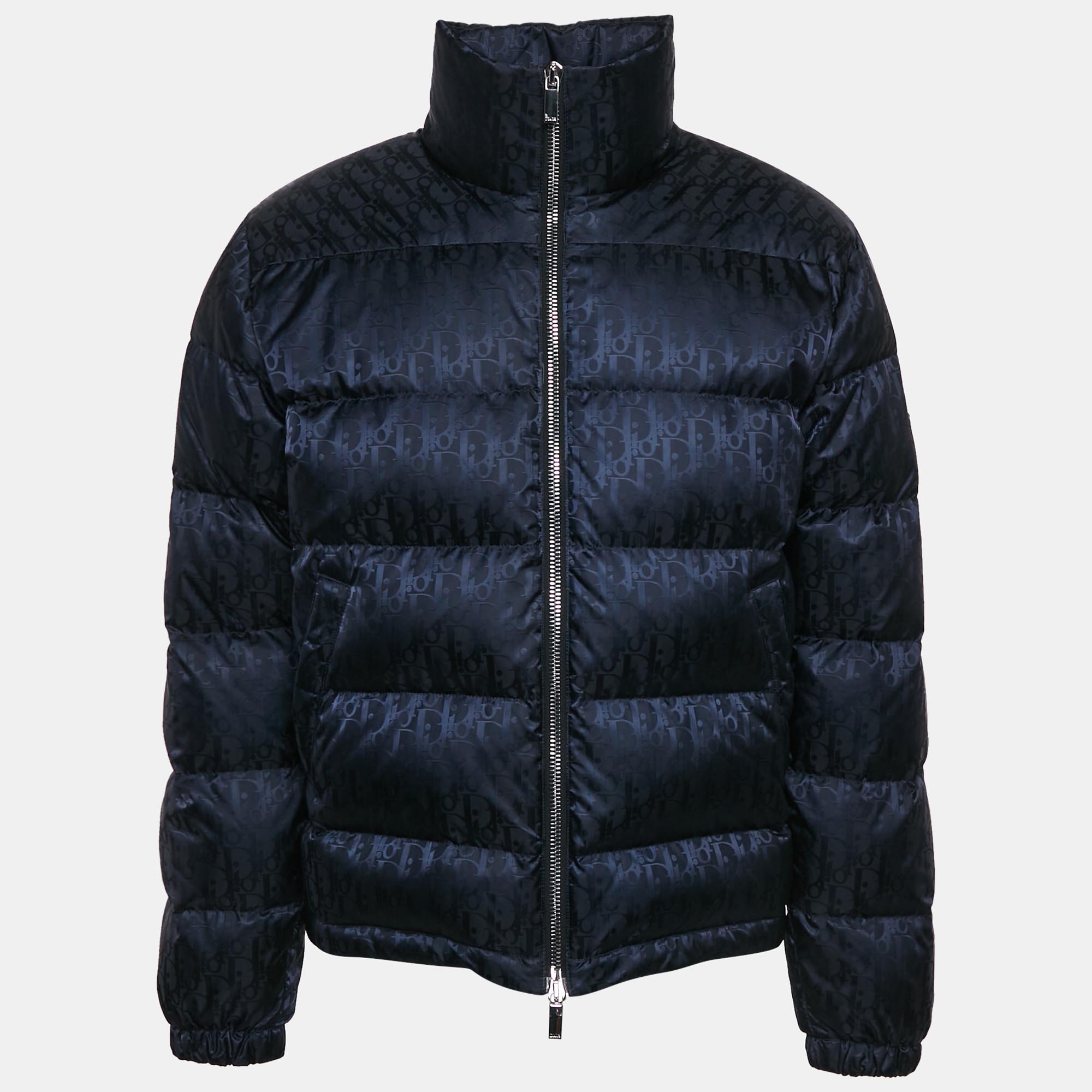 

Dior Homme Navy Blue Oblique Pattern Nylon Puffer Jacket M