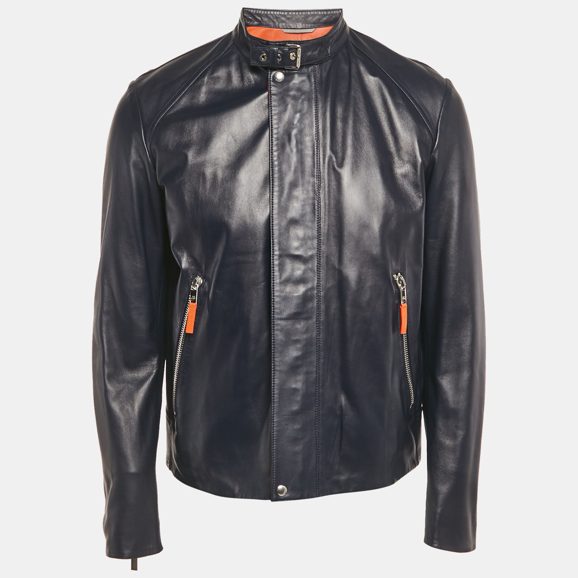 

Dior Homme Navy Blue Leather Zip-Up Jacket L