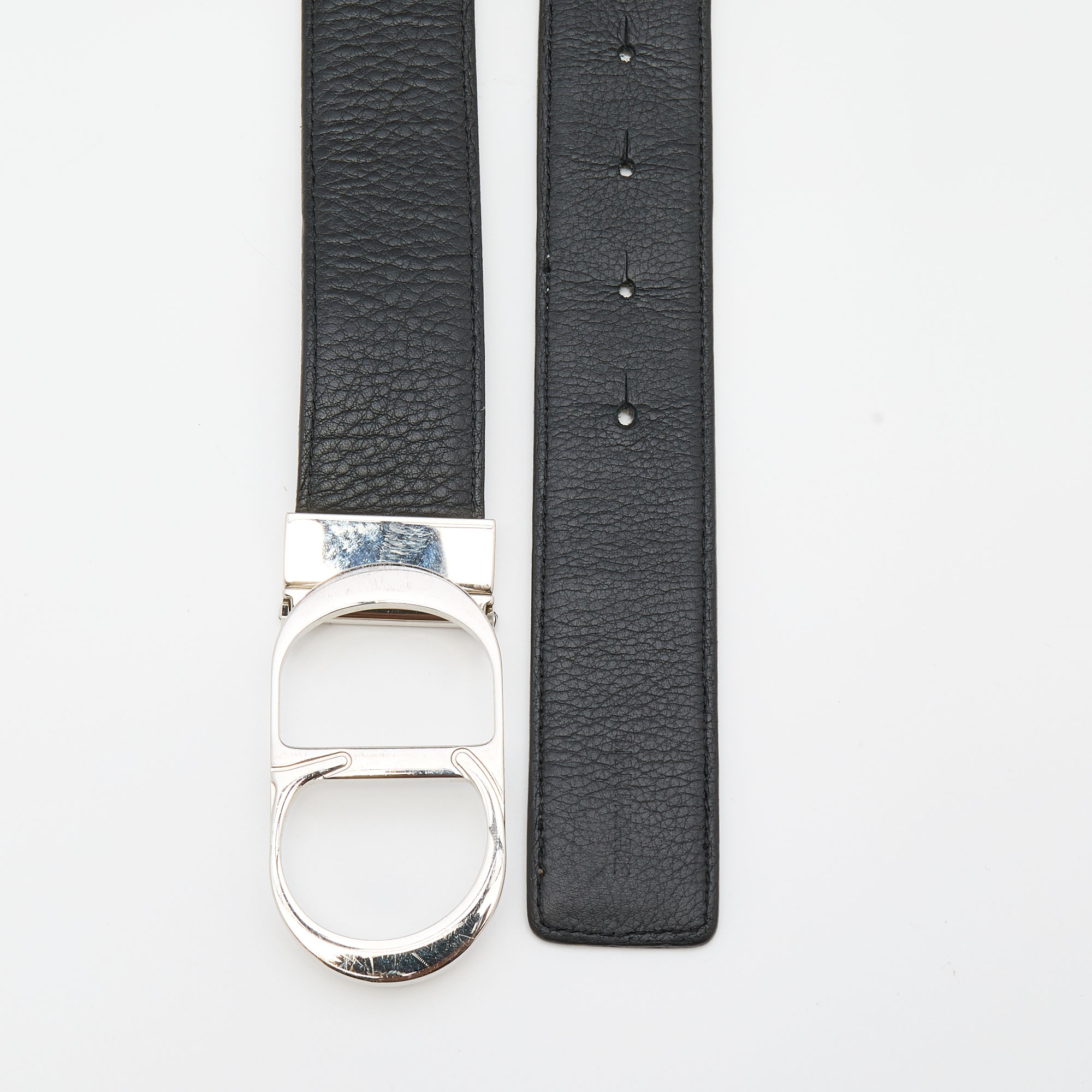 

Dior Homme Black/Grey Leather CD Logo Slim Reversible Belt