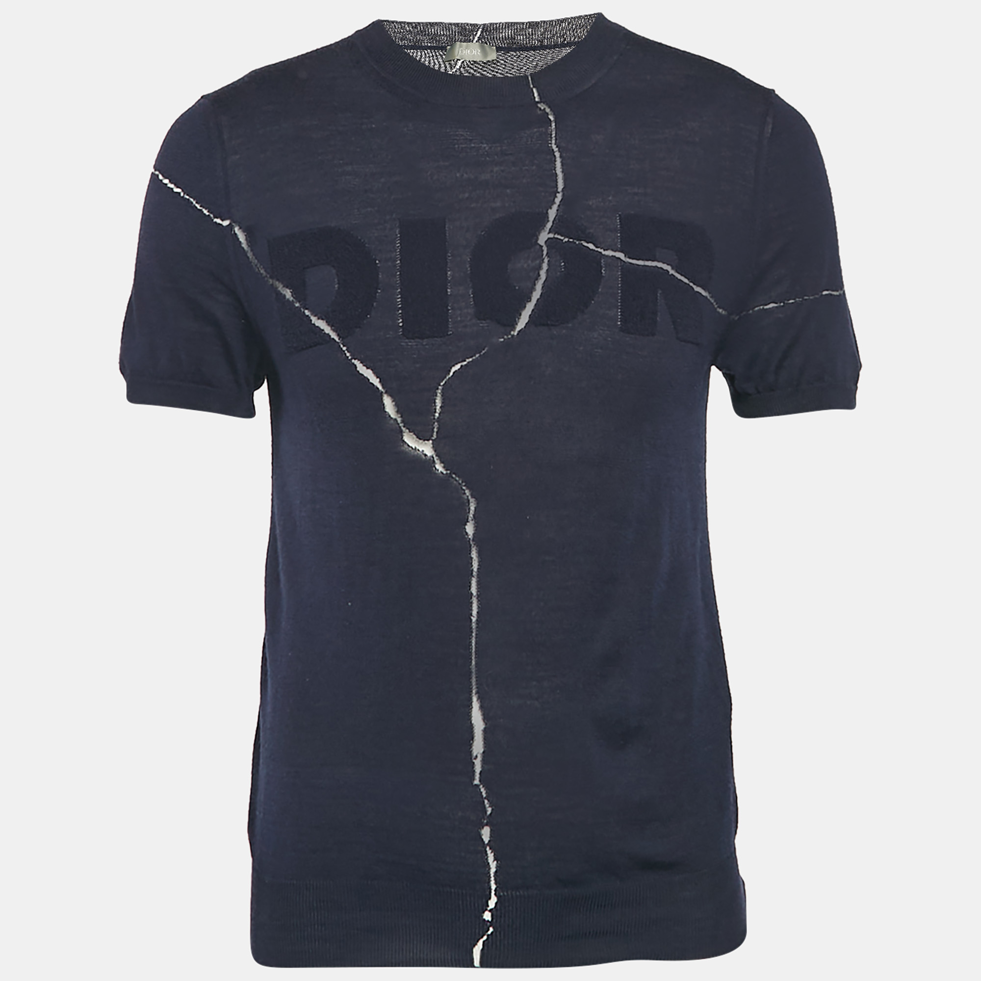 

Dior Homme X Daniel Arsham Navy Blue Crack Effect Short Sleeve Sweatshirt S