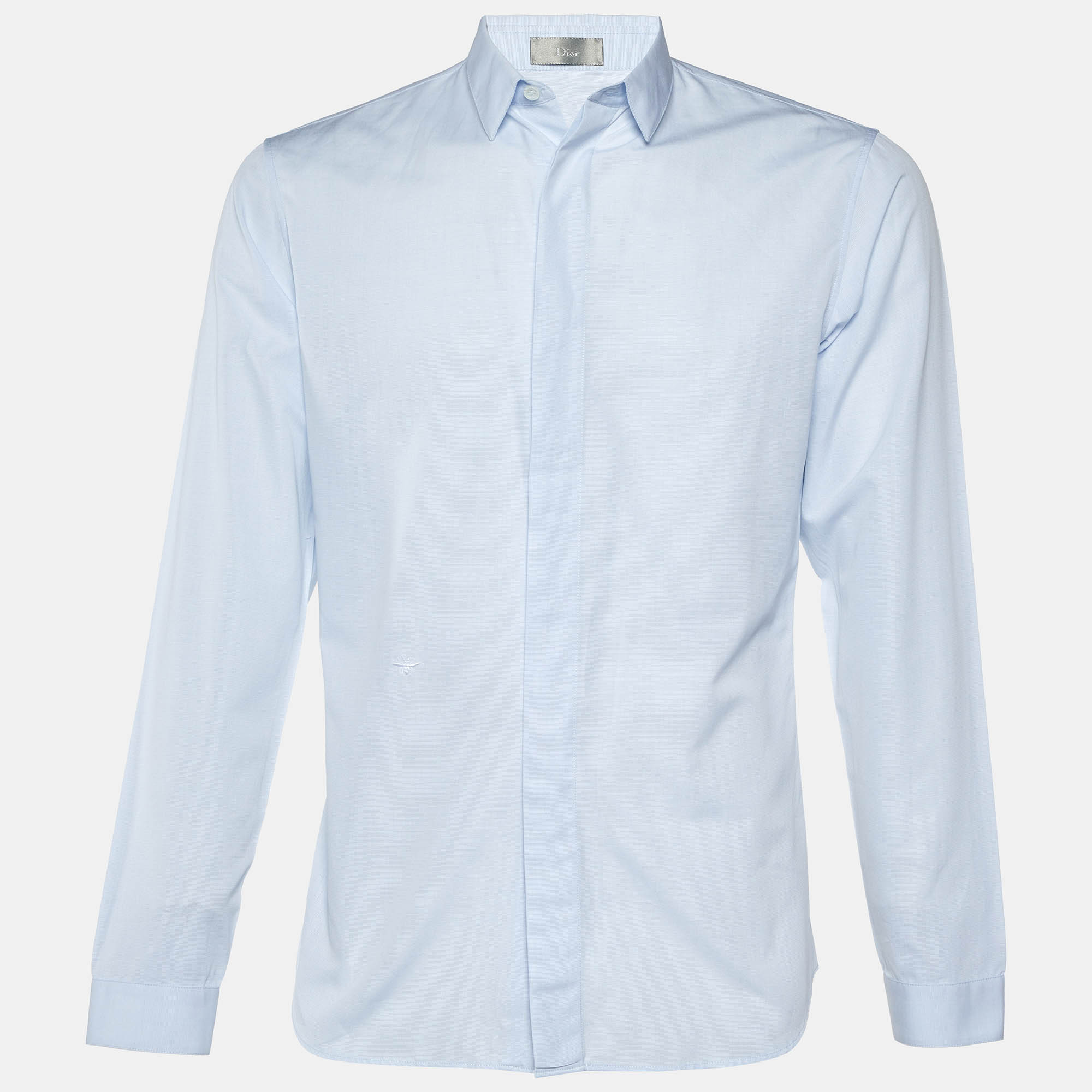 

Dior Homme Blue Embroidered Cotton Button Front Shirt M