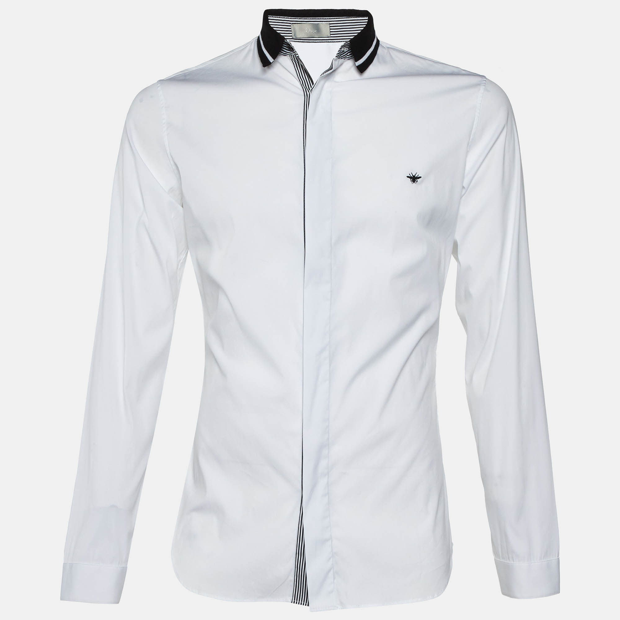 

Dior Homme White Bug Embroidered Cotton Shirt M