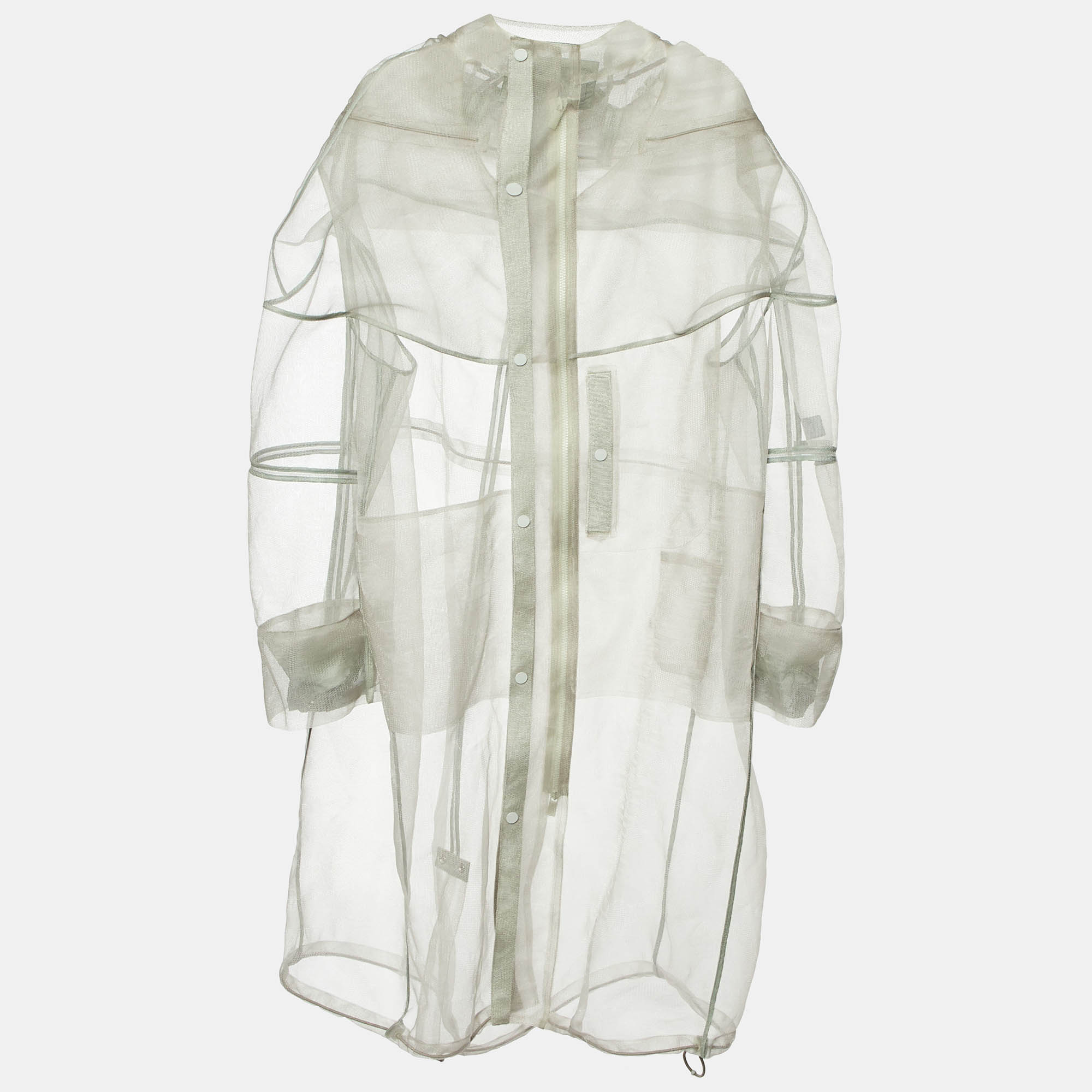 

Dior Homme Sage Green Sheer Tulle Hooded Long Jacket M