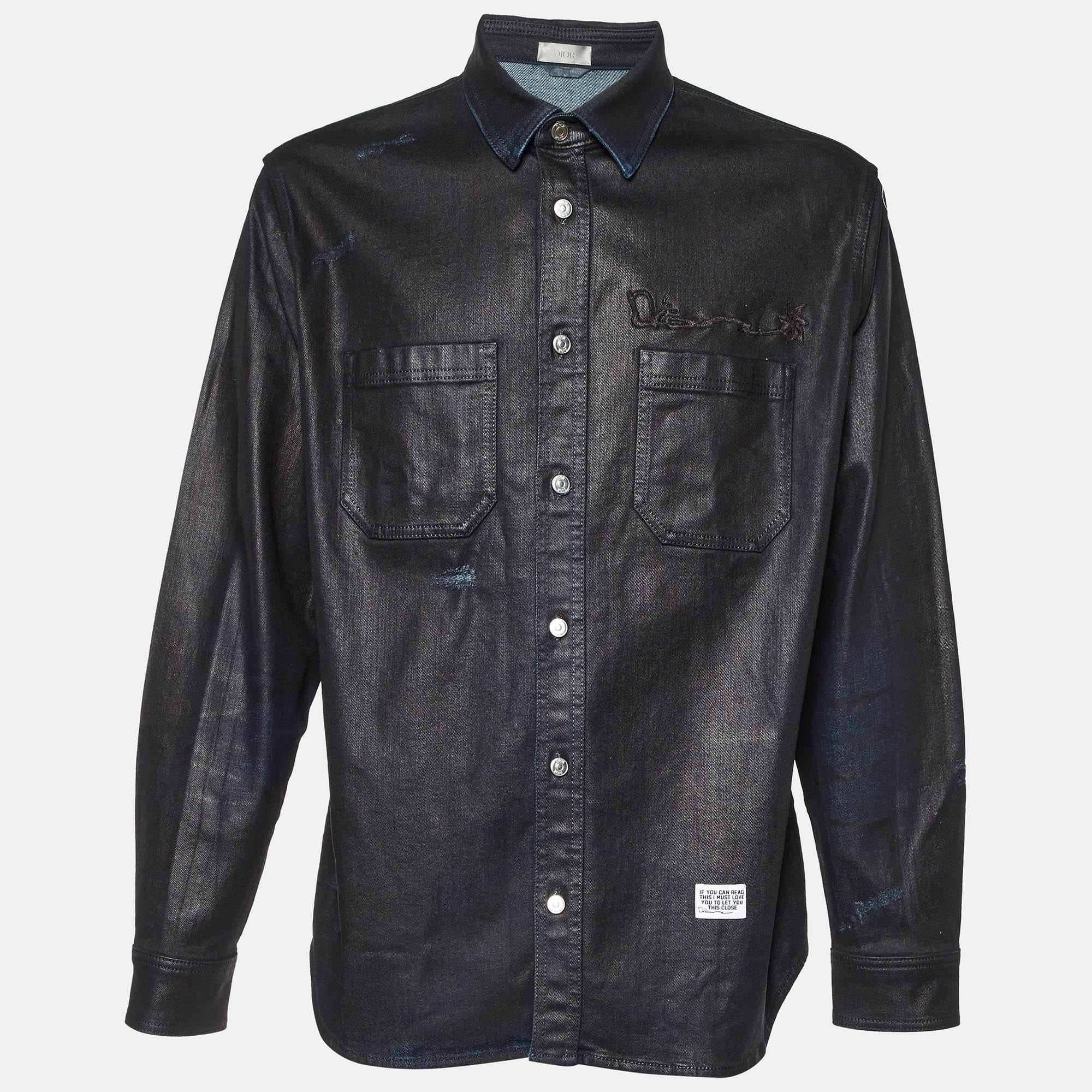 

Dior Homme Black Coated Denim Embroidered Shirt L, Navy blue