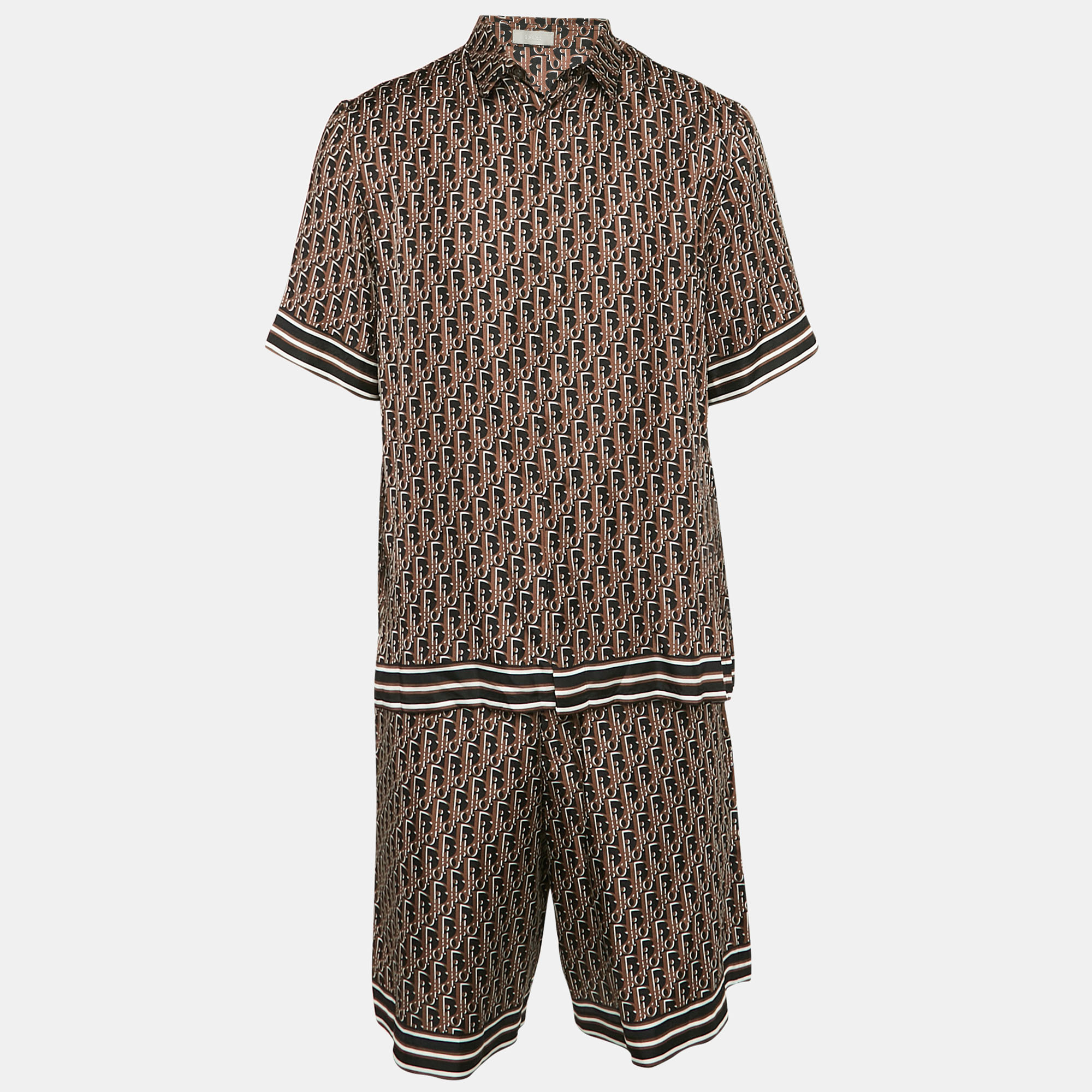 

Dior Homme Brown Oblique Silk Shirt and Shorts Set L