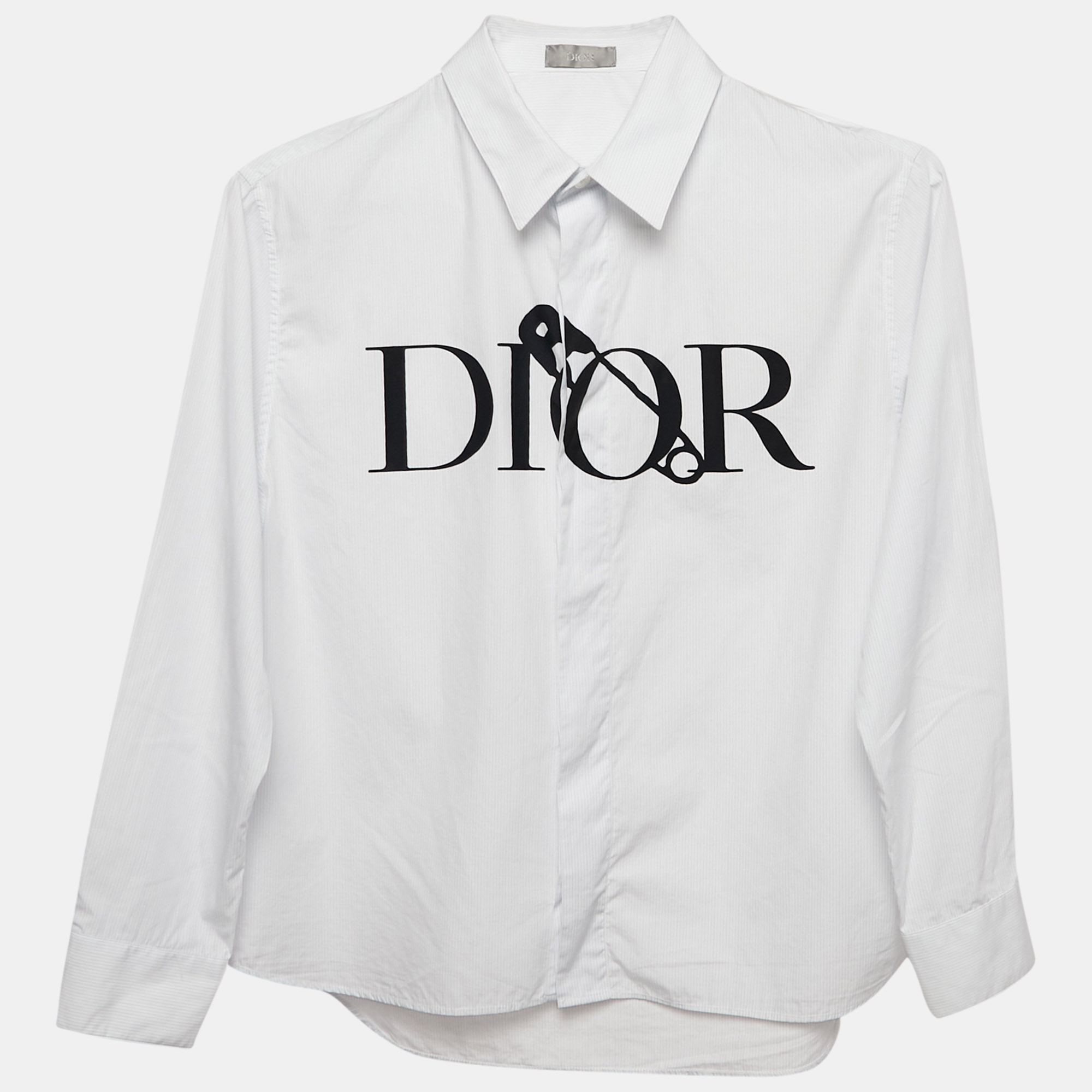 

Dior Homme X Judy Blame Safety Pin Print Cotton Button Front Shirt S, White