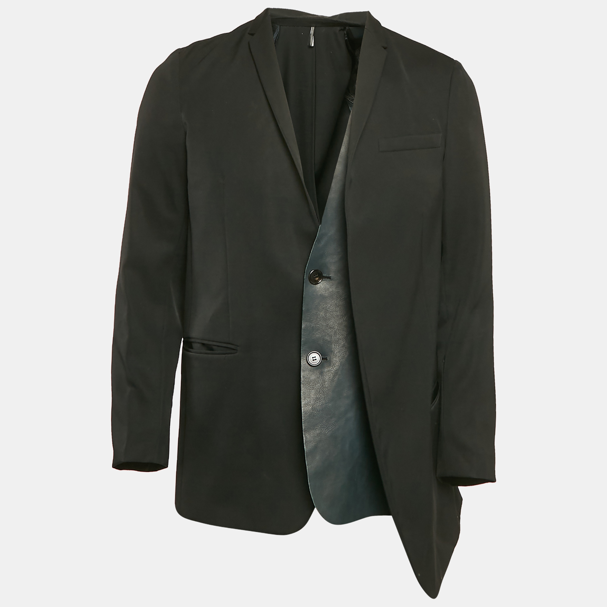 

Dior Homme Black Leather Trim Wool Single Breasted Blazer L