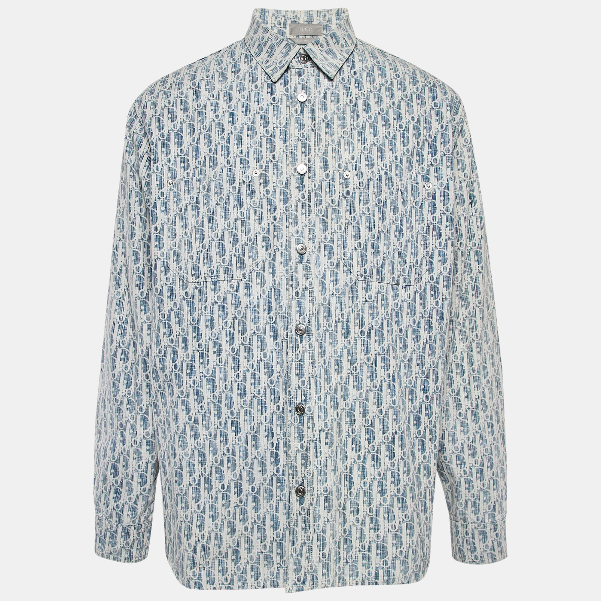 

Dior Homme Blue Oblique Jacquard Button Front Shirt XL