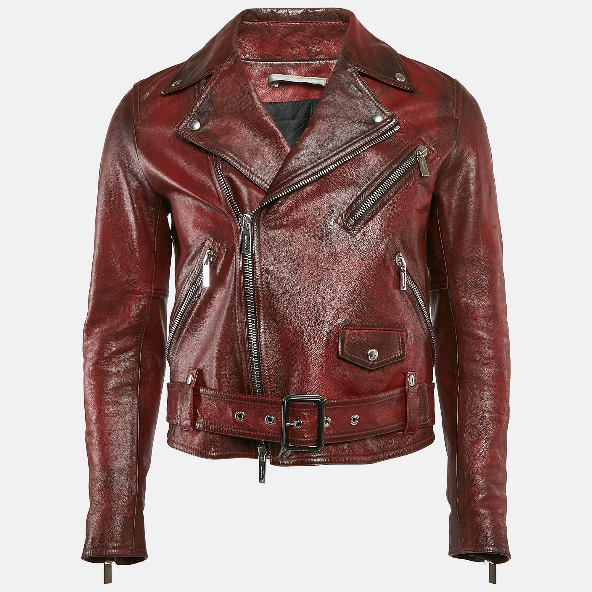 

Dior Homme Burgundy Leather Zip-Up Jacket S