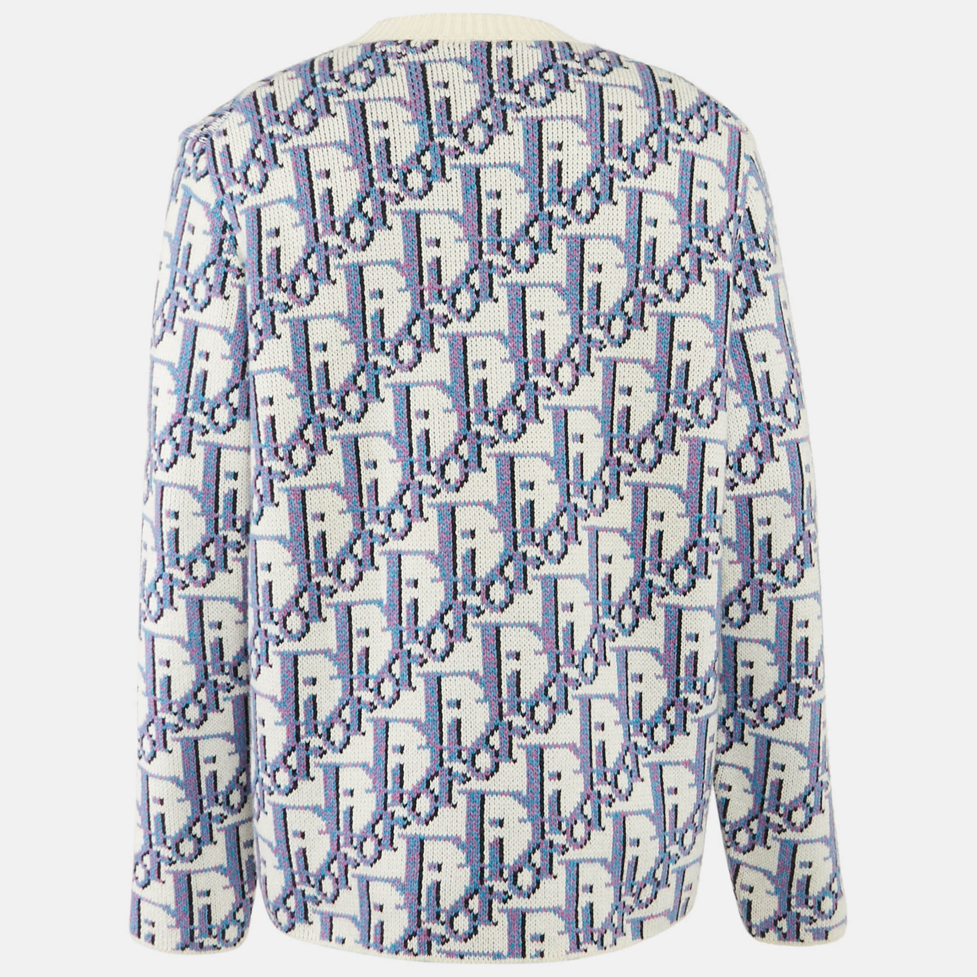 Dior Homme Purple/Multicolor Oblique Jacquard Wool Knit Jumper L 