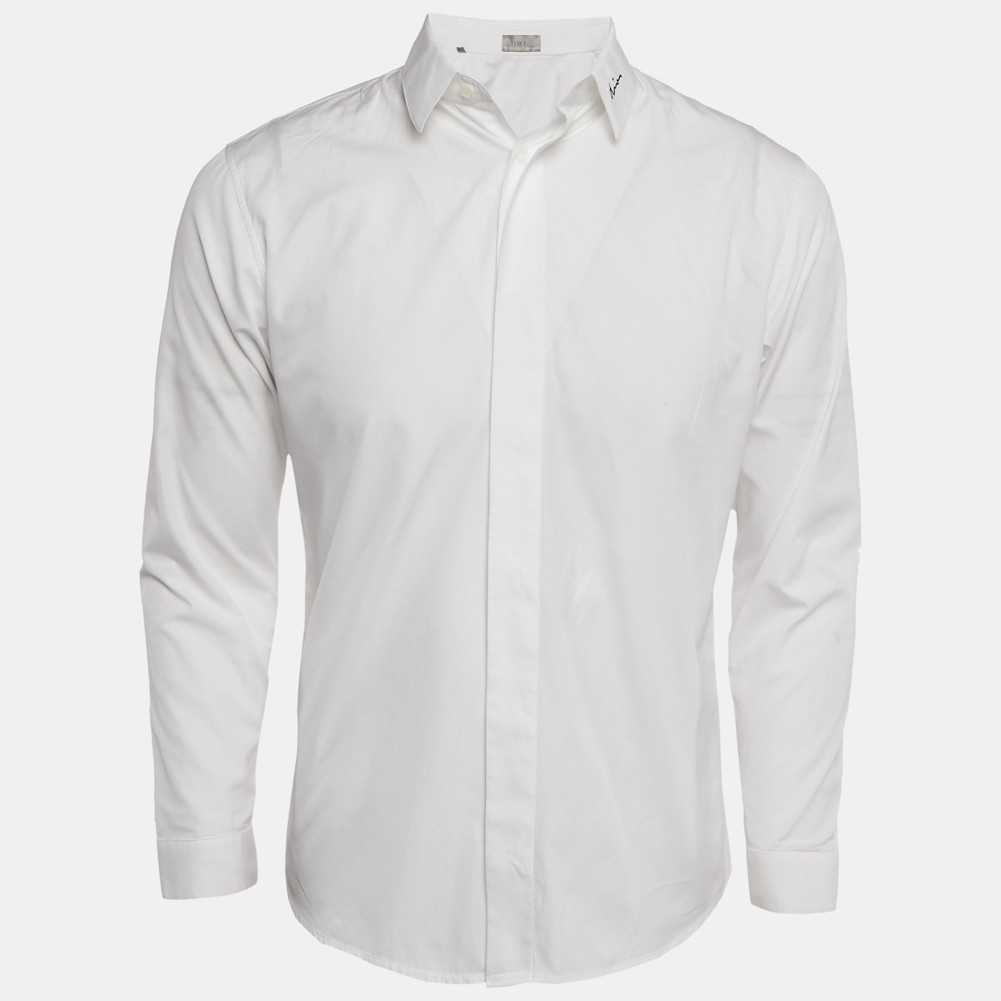 

Dior Homme White Logo Embroidery Cotton Button Front Shirt M