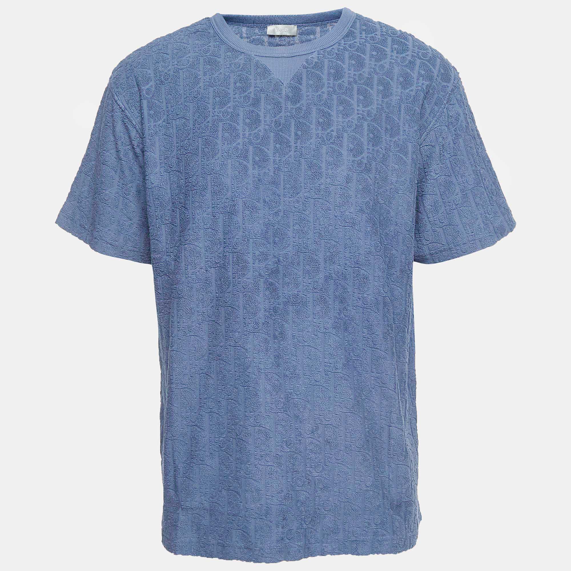 

Dior Homme Blue Oblique Terry Jacquard Crewneck T-Shirt M