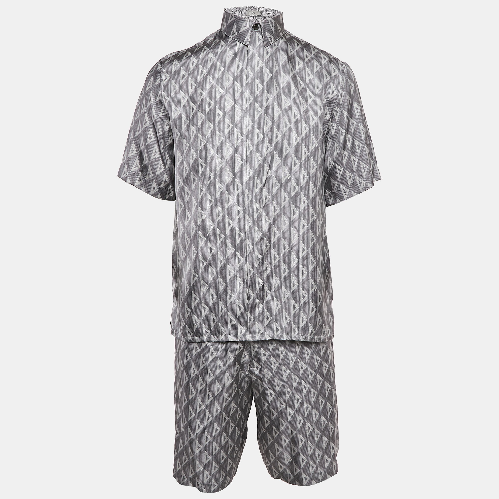 

Dior Homme Grey Printed Silk Shirt and Shorts Set M/L