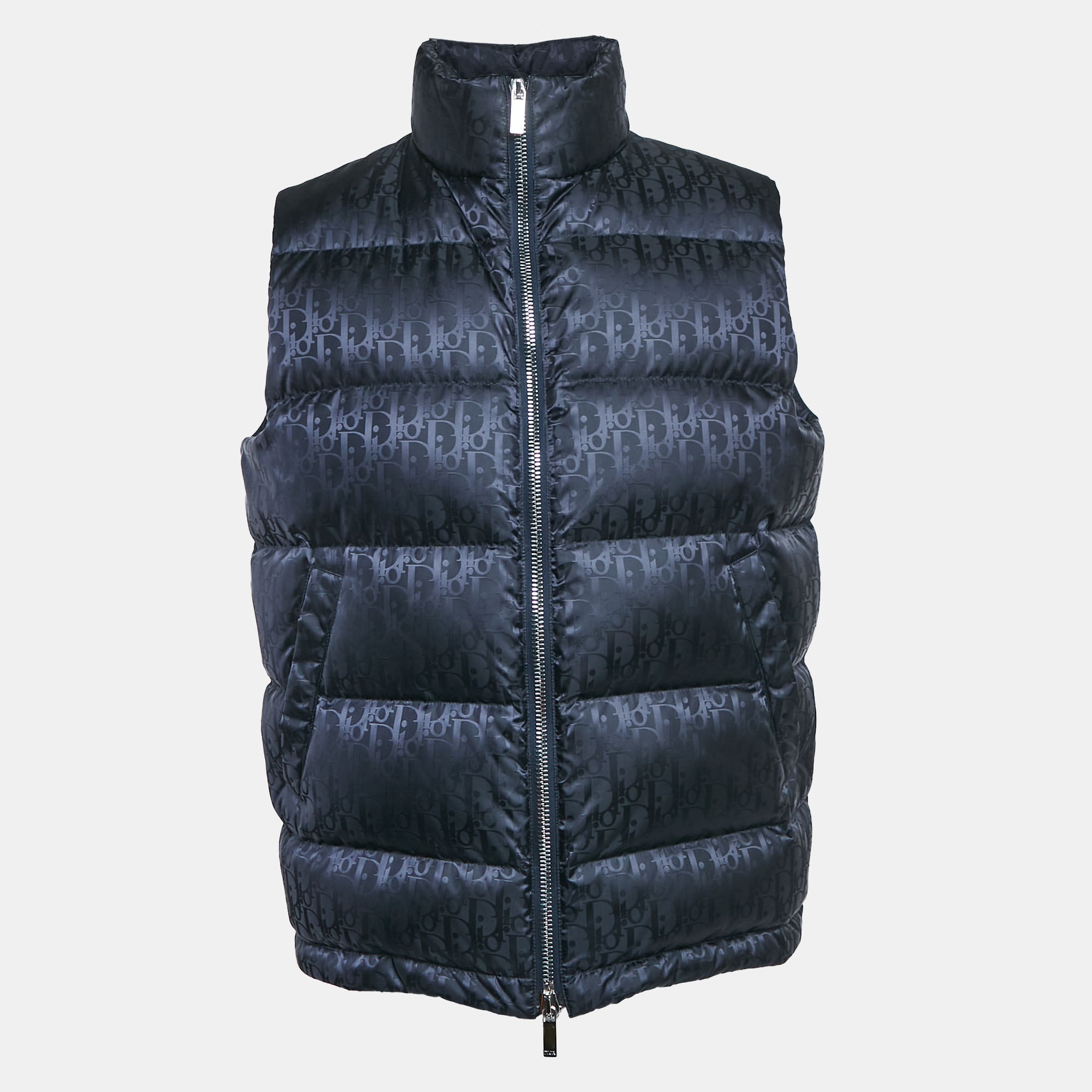 

Dior Homme Oblique Monogram Nylon Zip-Up Puffer Vest M, Navy blue