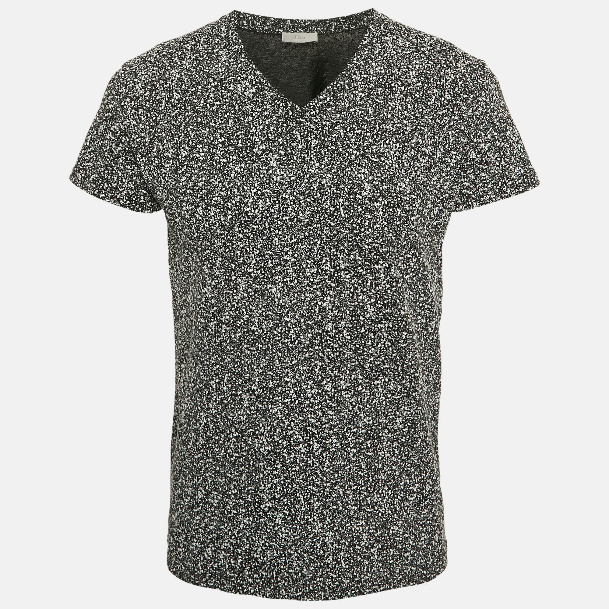 

Dior Homme Black Textured Abstract Print Jersey V-Neck T-Shirt XS