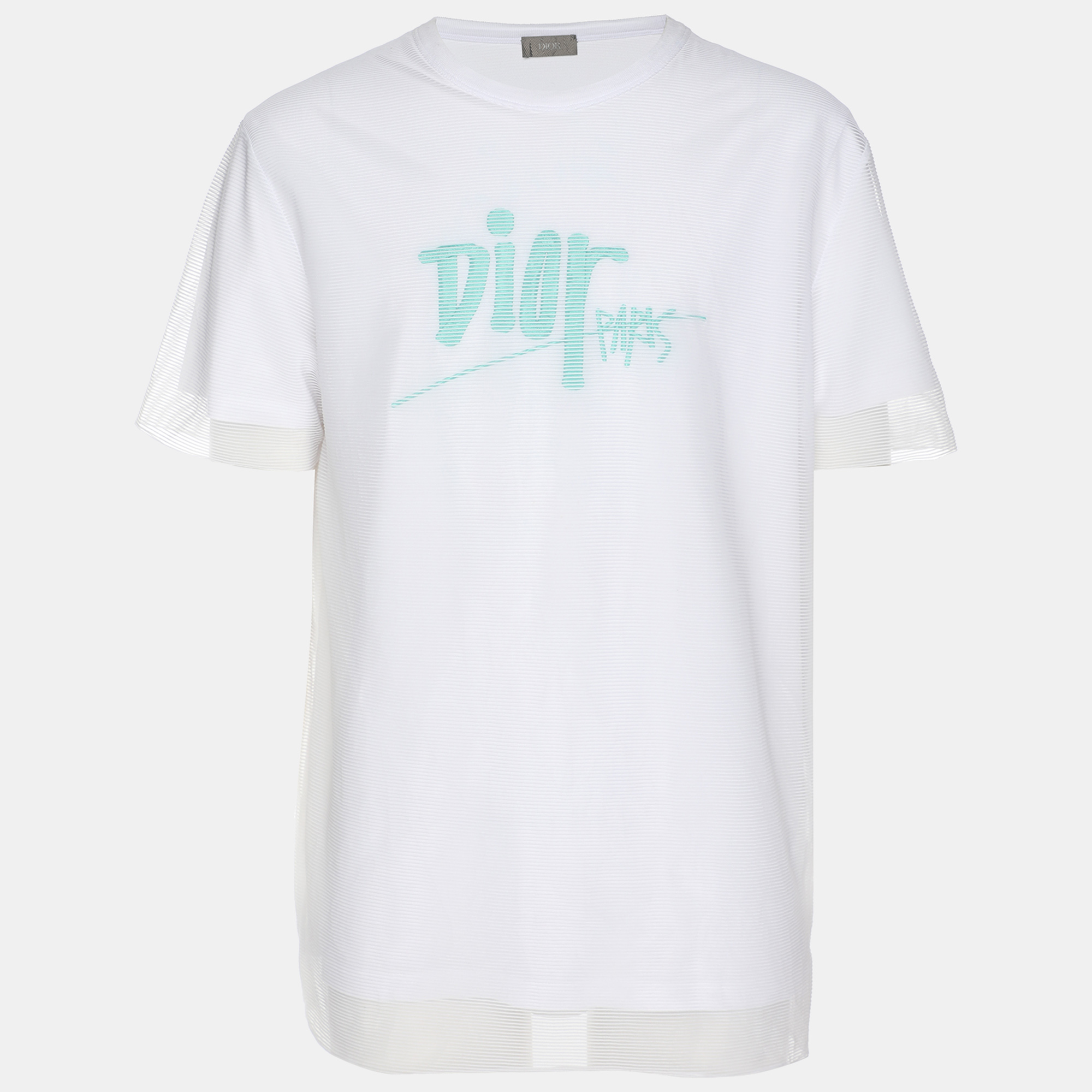 

Dior Homme X Shawn Stussy White Mesh Cotton Logo Print T-Shirt L