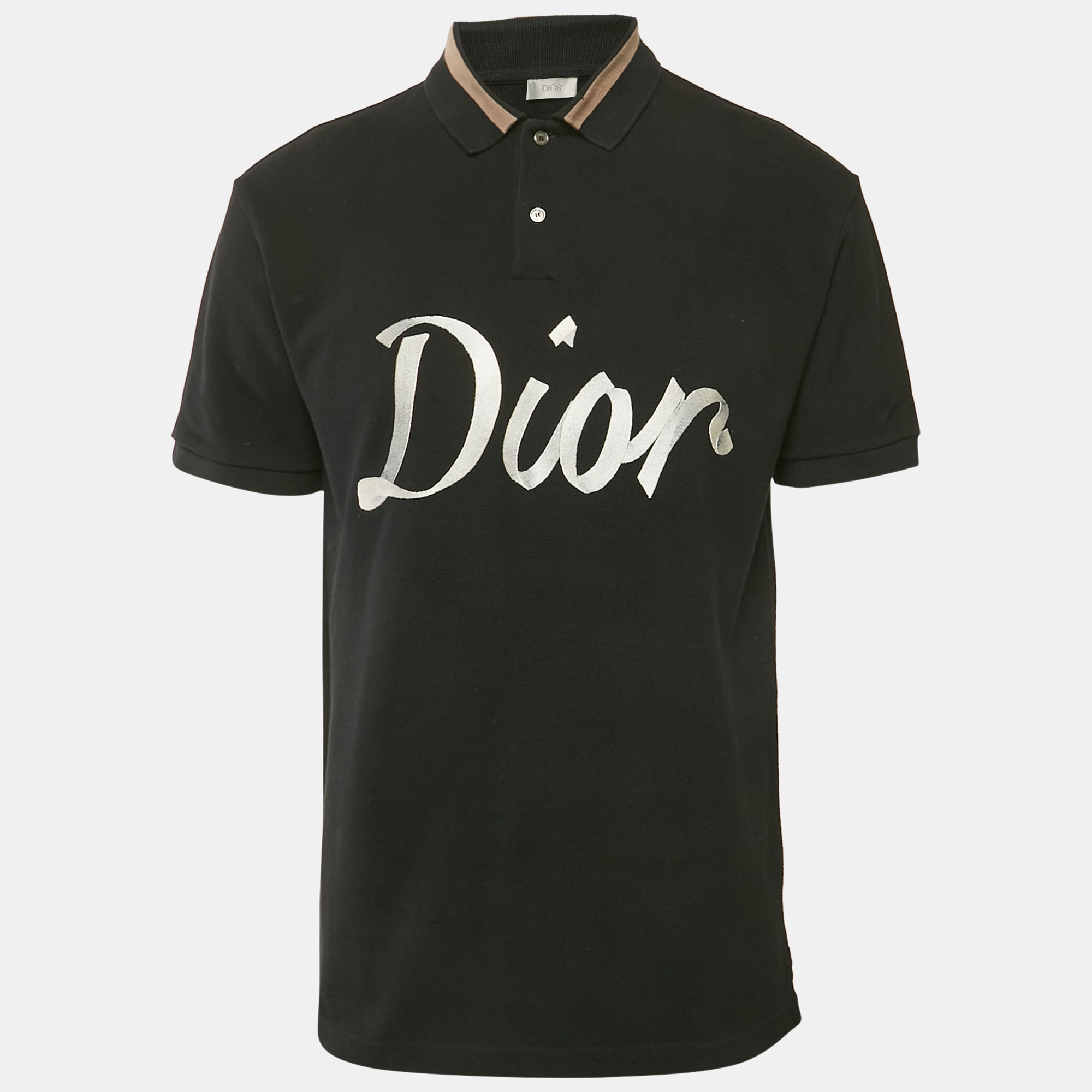 

Dior Homme Black Logo Embroidered Piqué Polo T-Shirt M, Navy blue