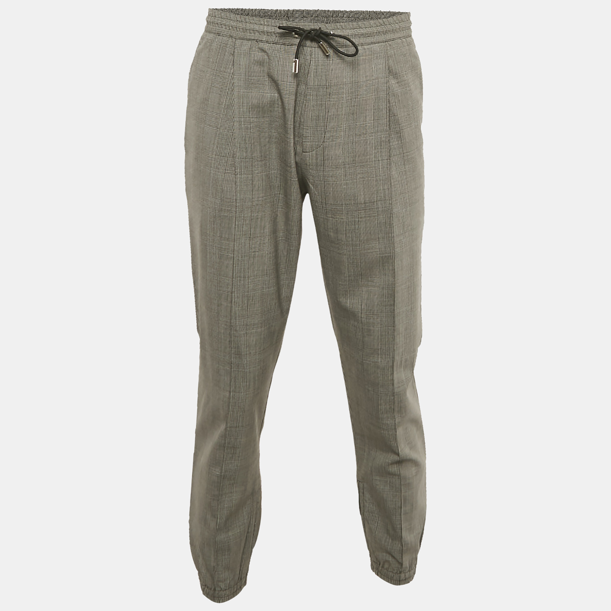 Pre-owned Dior Grey Prints Of Wales Wool Drawstring Jogger Pants In Gray