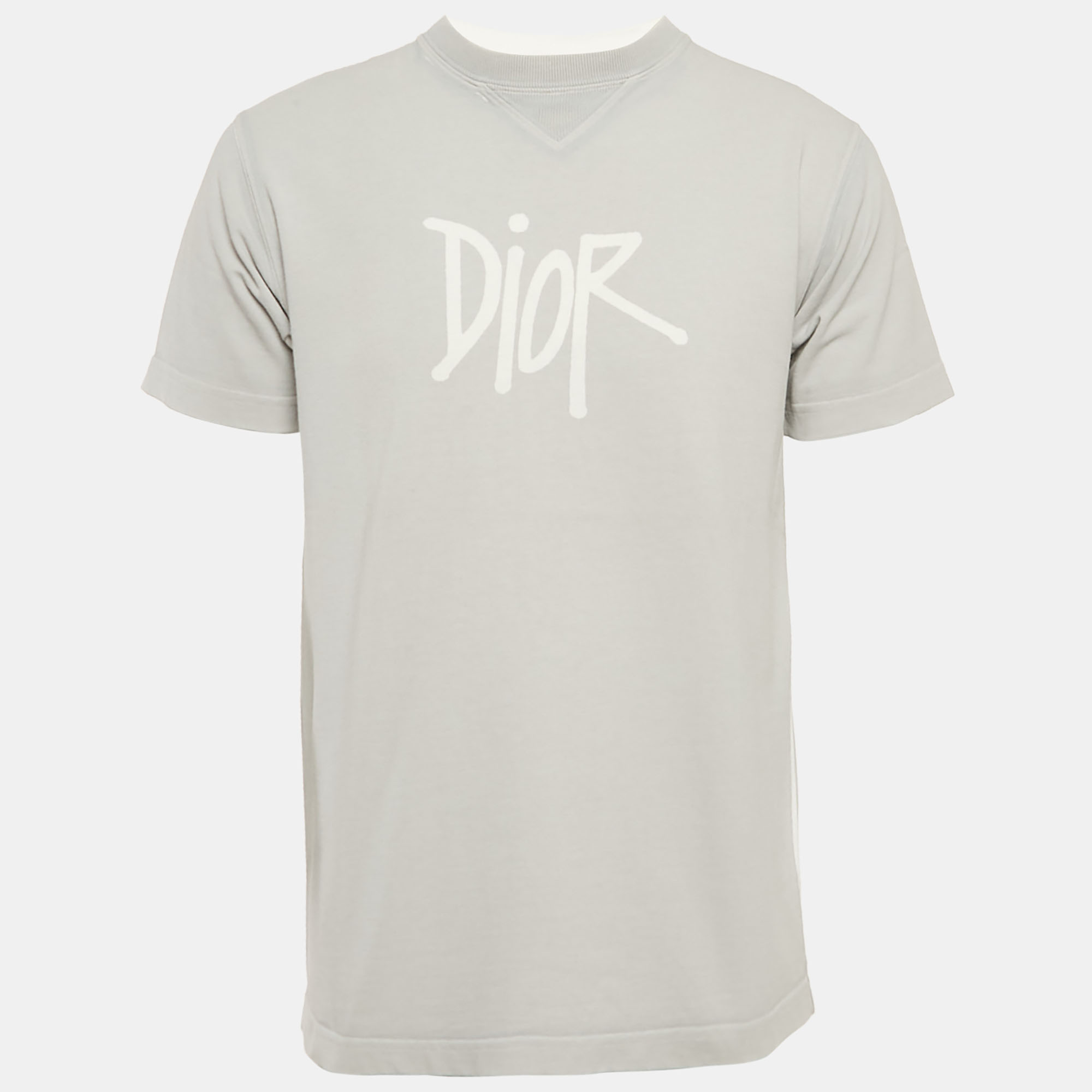

Dior Homme X Shawn Stussy Grey Logo Print Cotton T-shirt XS