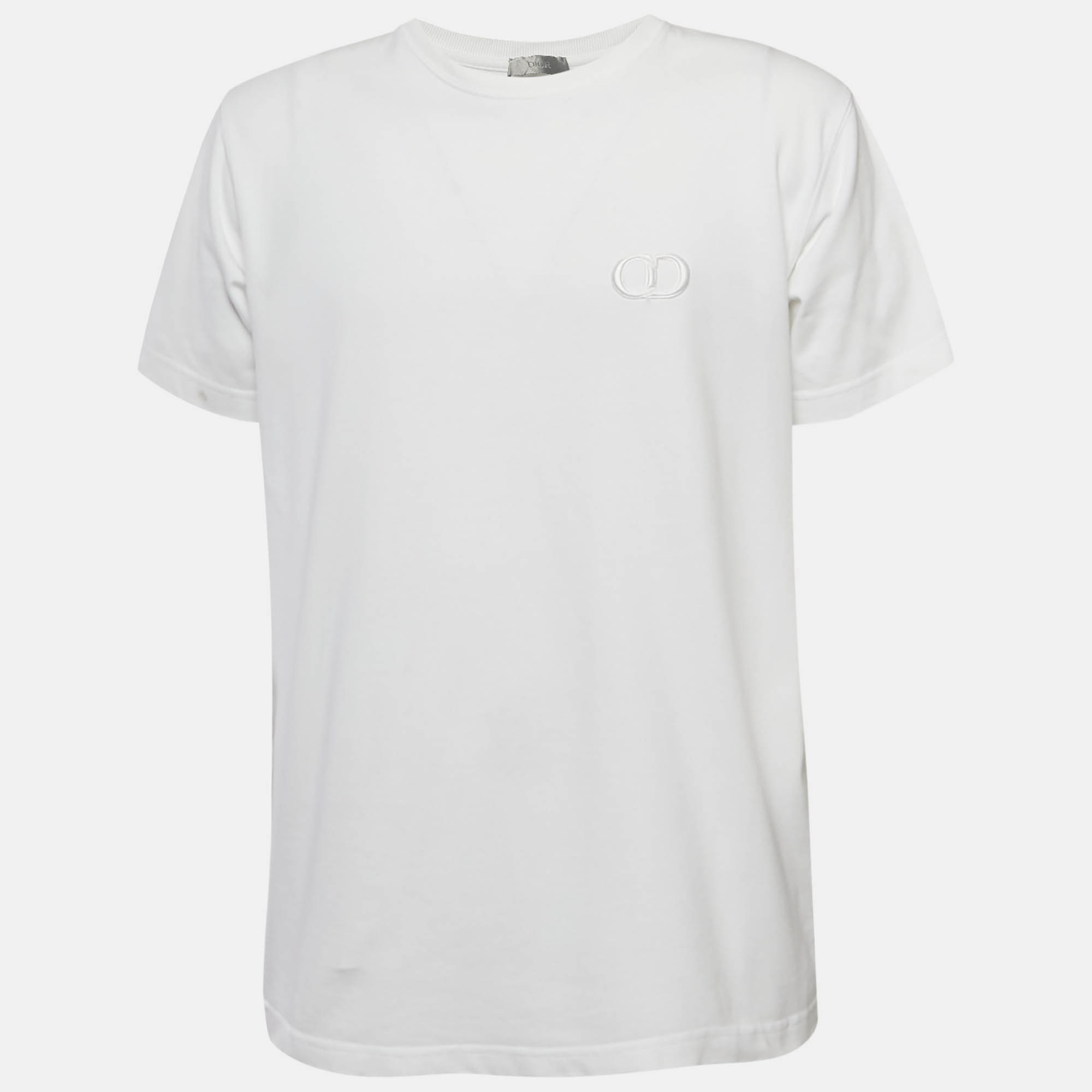 

Dior Homme White CD Embroidered Cotton Jersey T-Shirt L