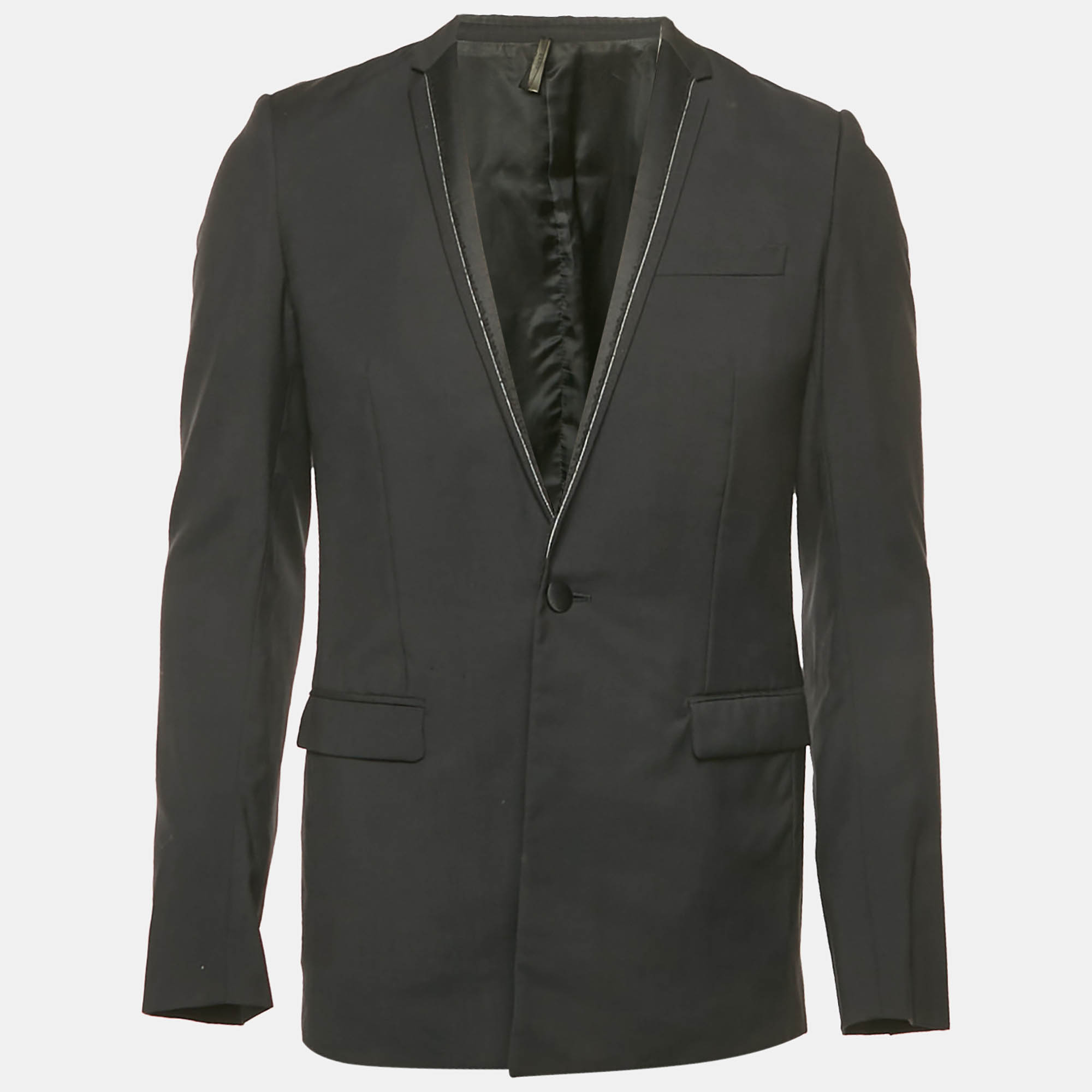 Pre-owned Dior Navy Blue Wool Frayed Collar Blazer S
