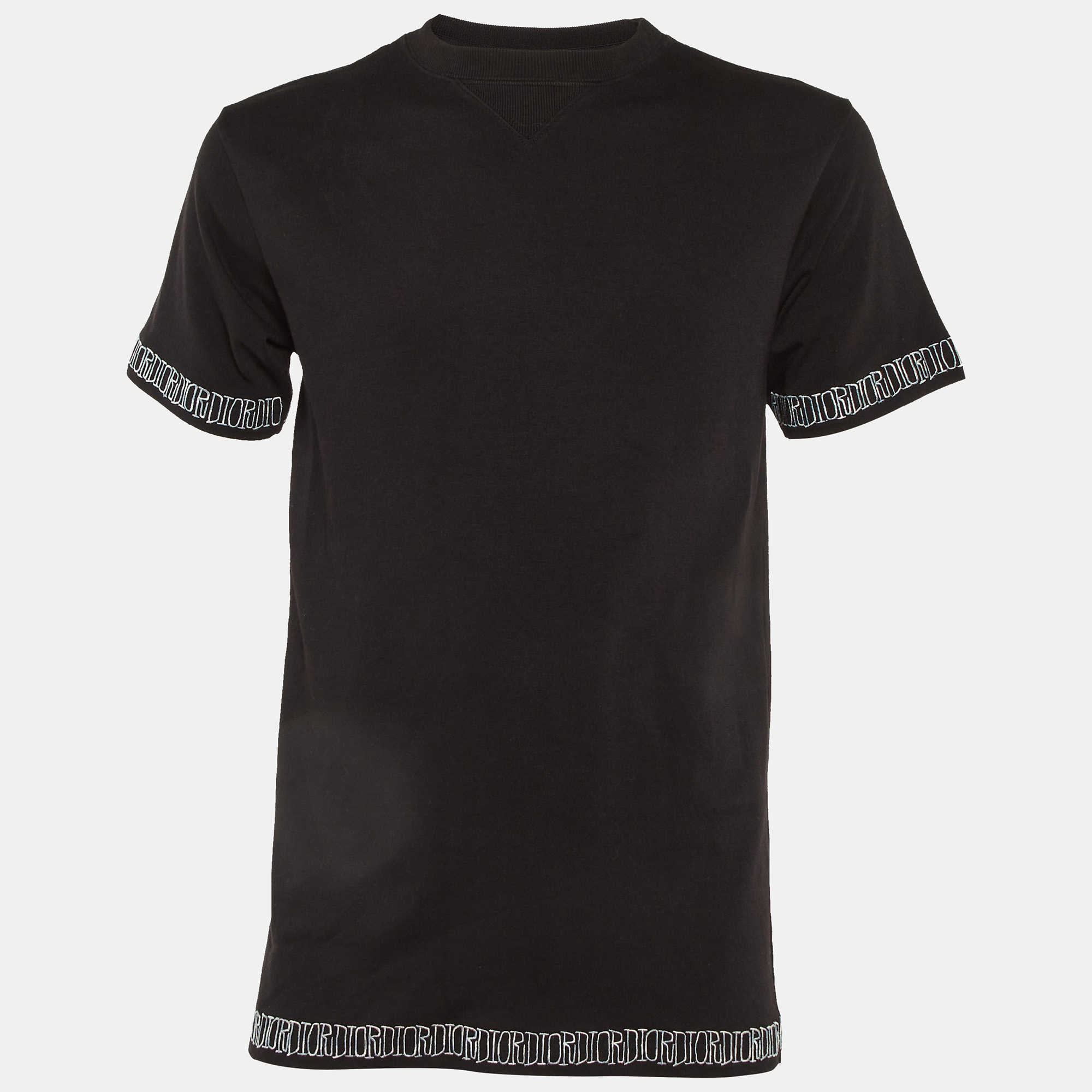 Dior Homme X Stussy Black Cotton Logo Embroidered Crew Neck T-Shirt XS