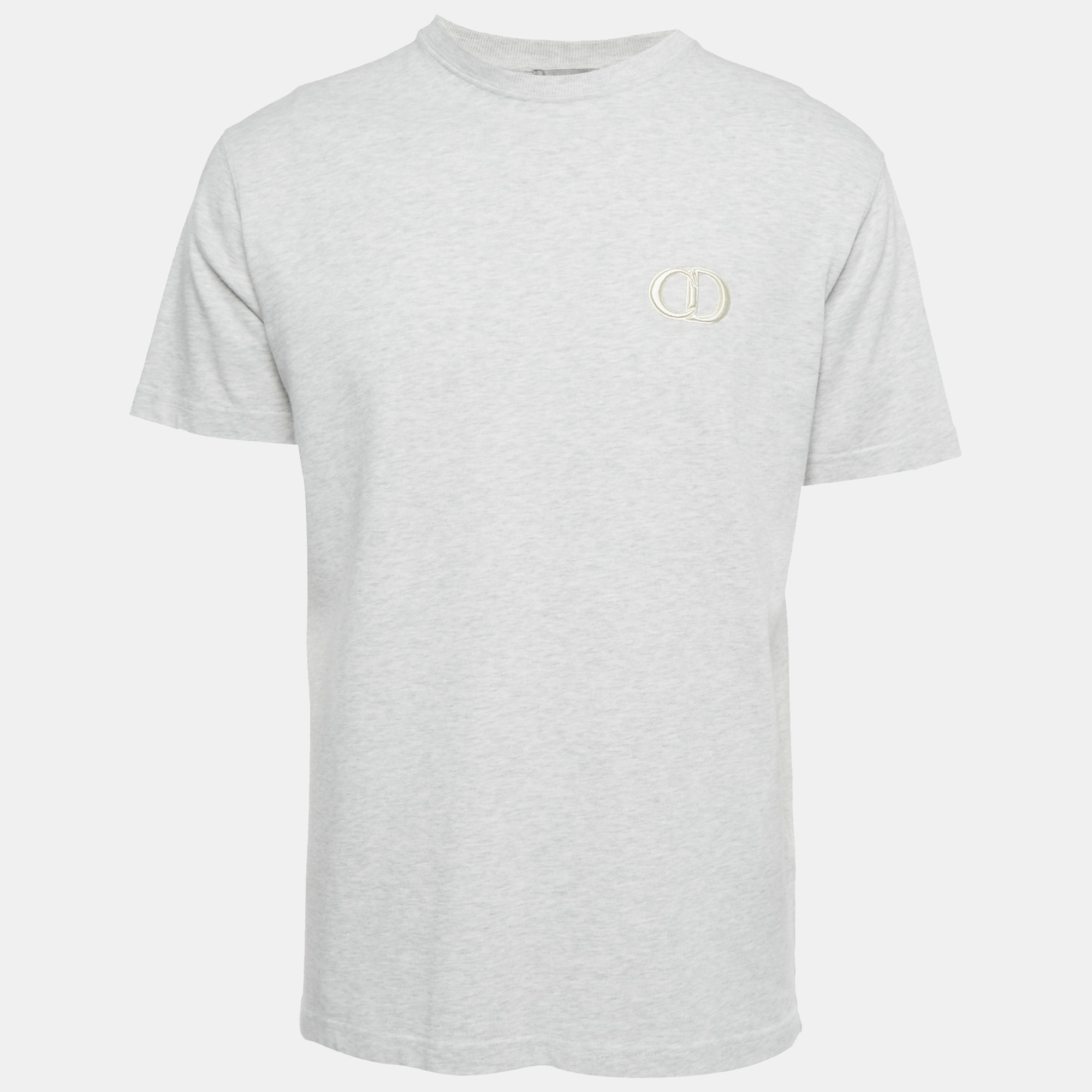 Dior Homme Light Grey M&eacute;lange  Logo Embroidery Cotton Crew Neck T-Shirt S
