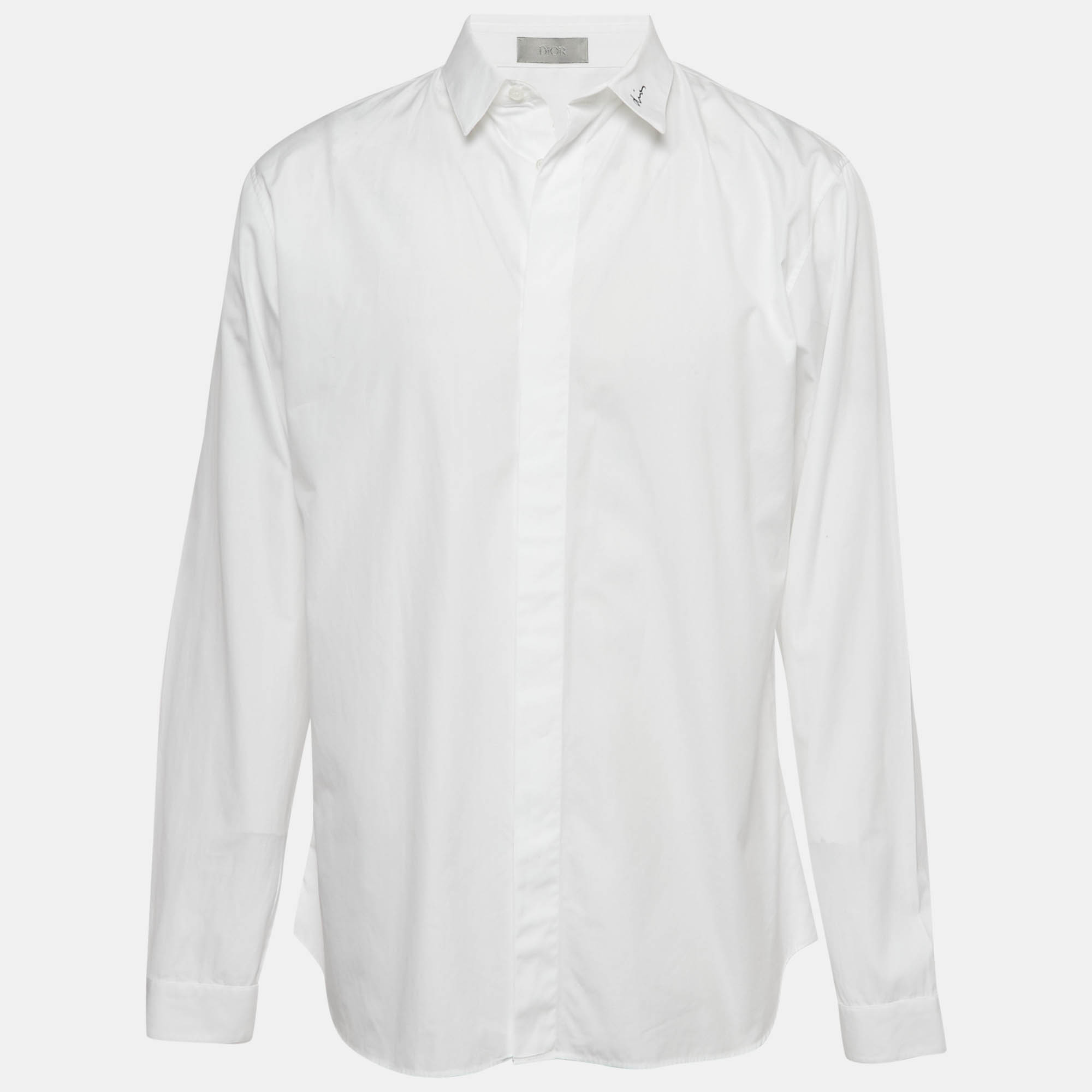 

Dior Homme White Collar Embroidered Cotton Shirt XXL