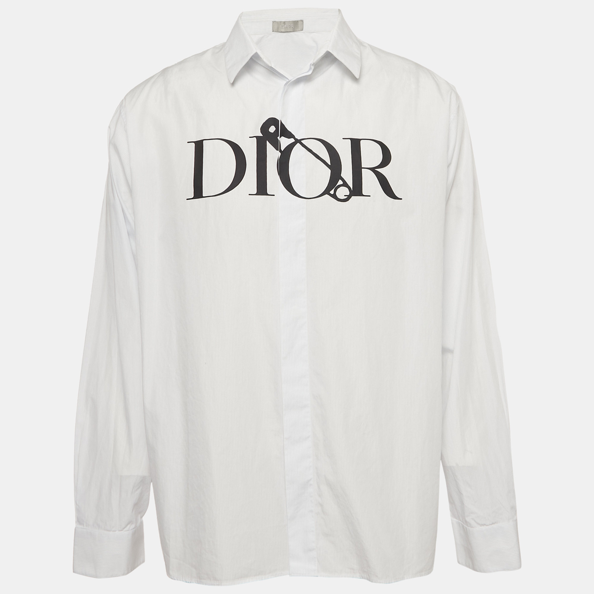 Dior Homme Logo Print Striped Cotton Shirt XL