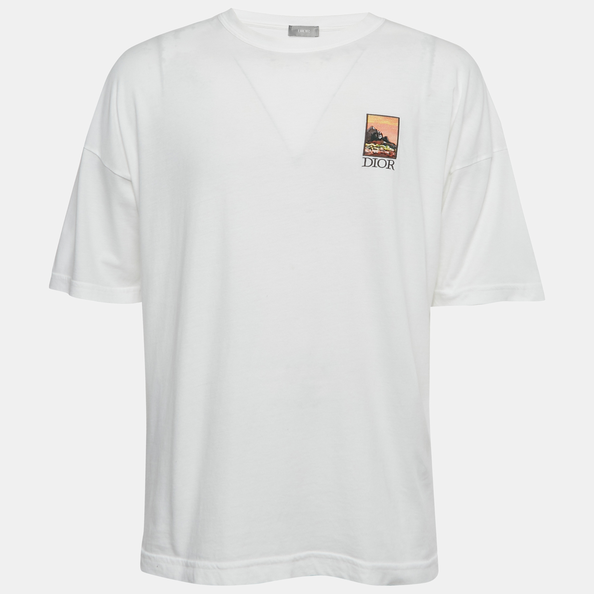 

Dior Homme White Mount Zion Embroidery and Print Cotton Crew Neck T-Shirt M