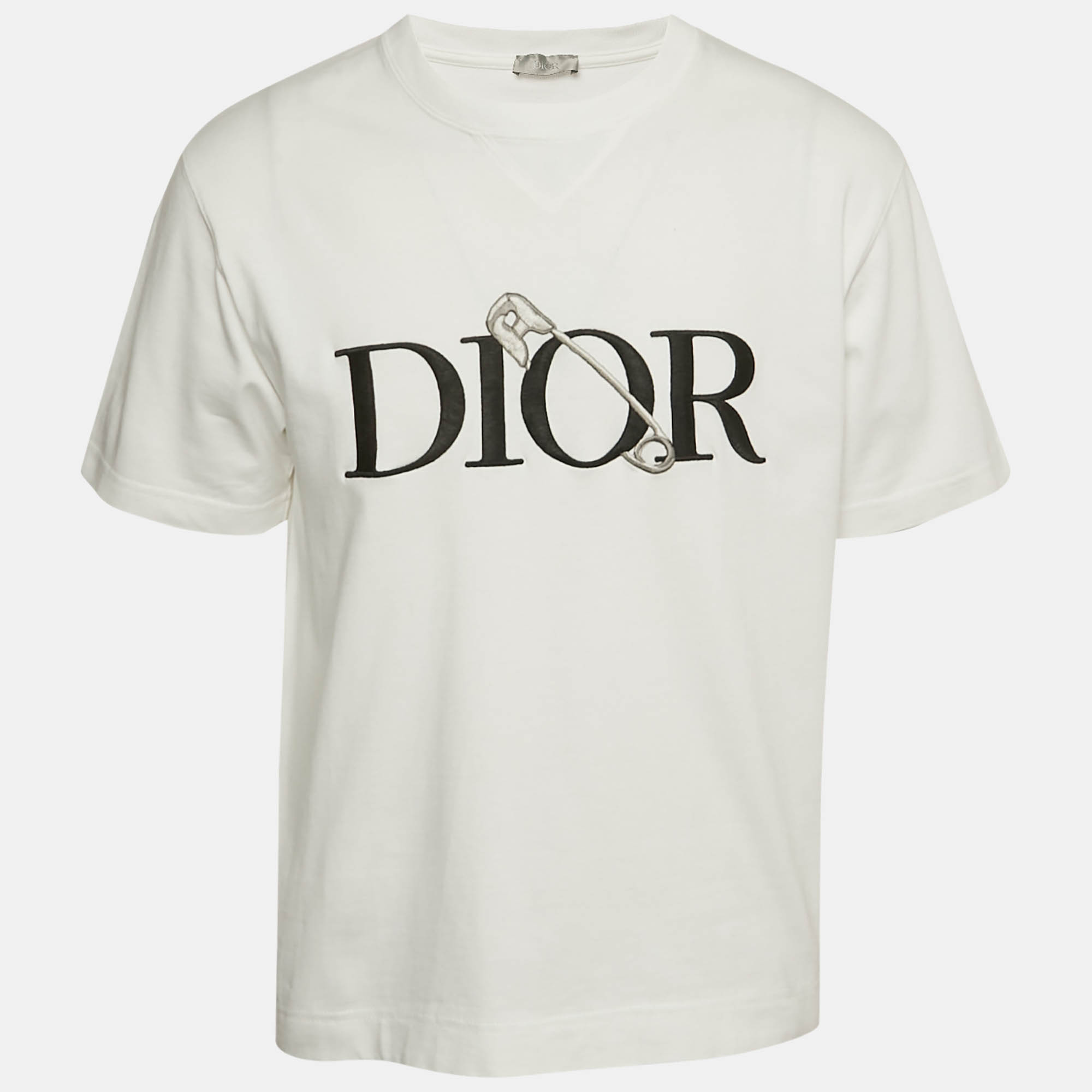 

Dior Homme White Logo Embroidery Cotton Knit Half Sleeve Oversized T-Shirt L