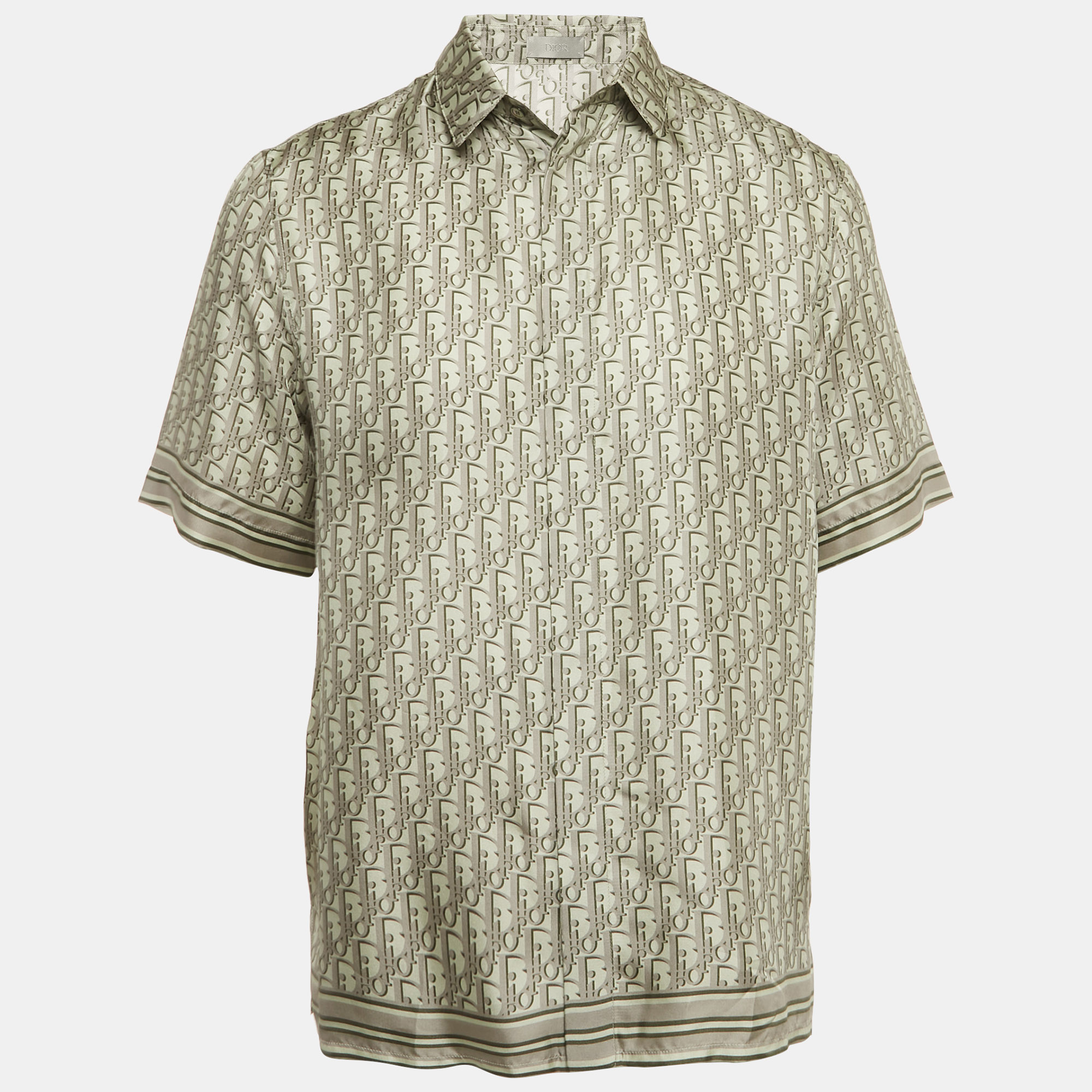 

Dior Homme Green Oblique Monogram Print Silk Hawaiian Shirt M