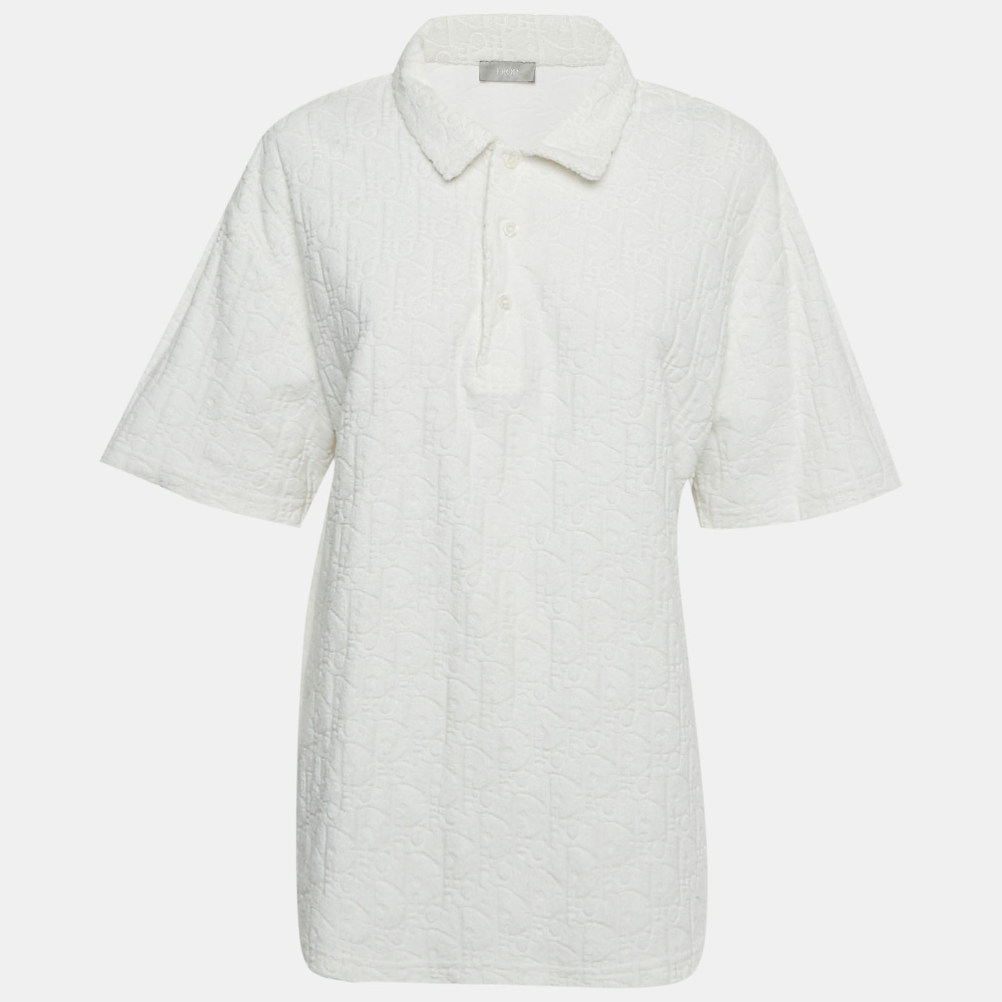 

Dior Homme White Oblique Monogram Jacquard Terry Polo T-Shirt XL