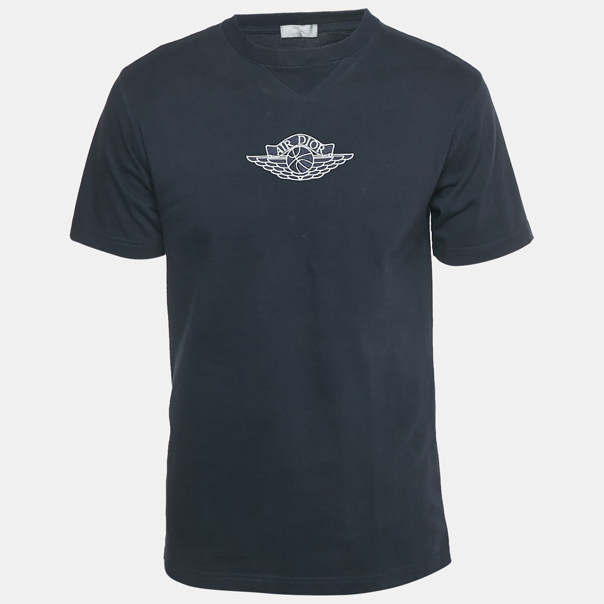 Pre-owned Dior Navy Blue Logo Embroidered Cotton T-shirt S