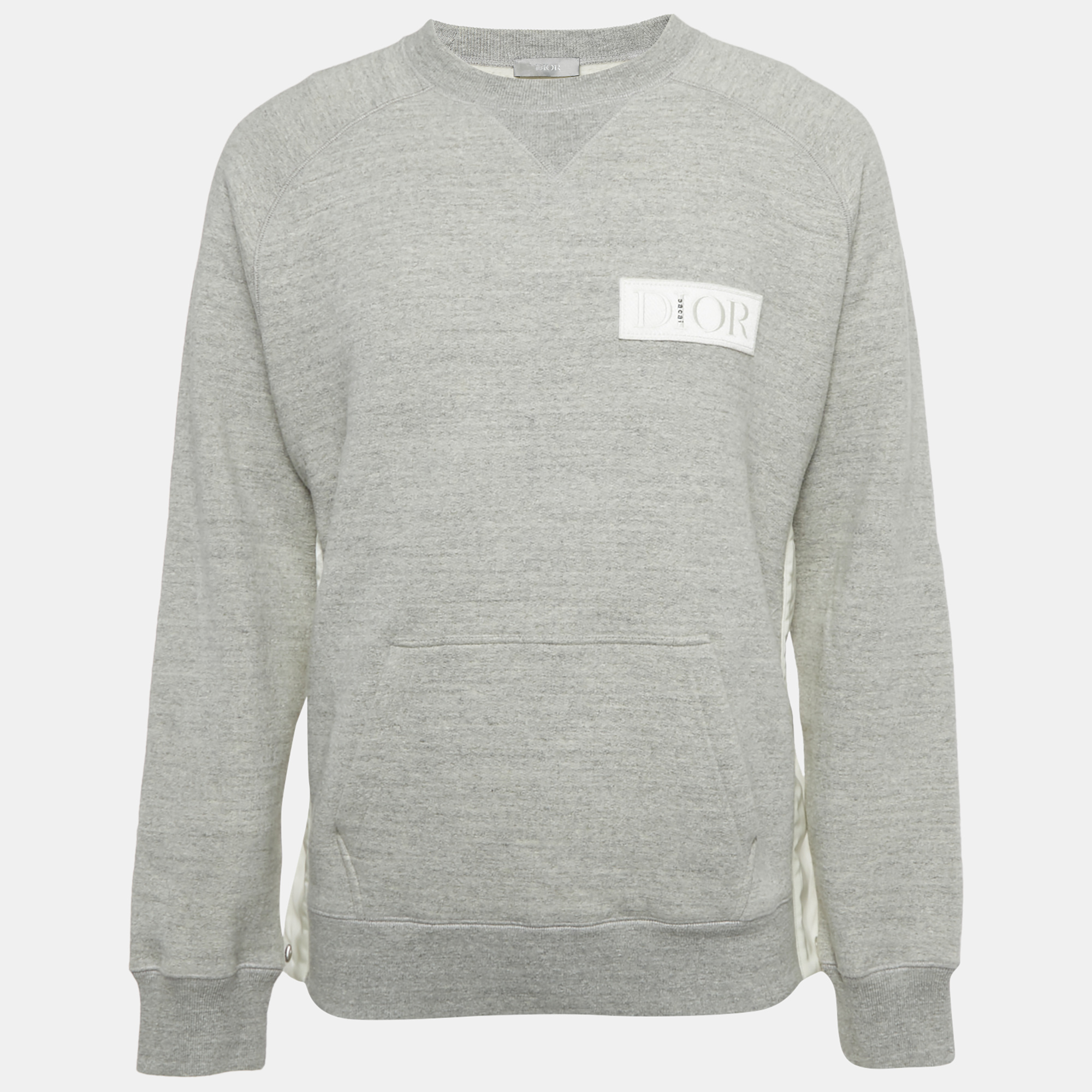 Pre-owned Dior Grey Cotton Logo Patch Sweater S In Gray