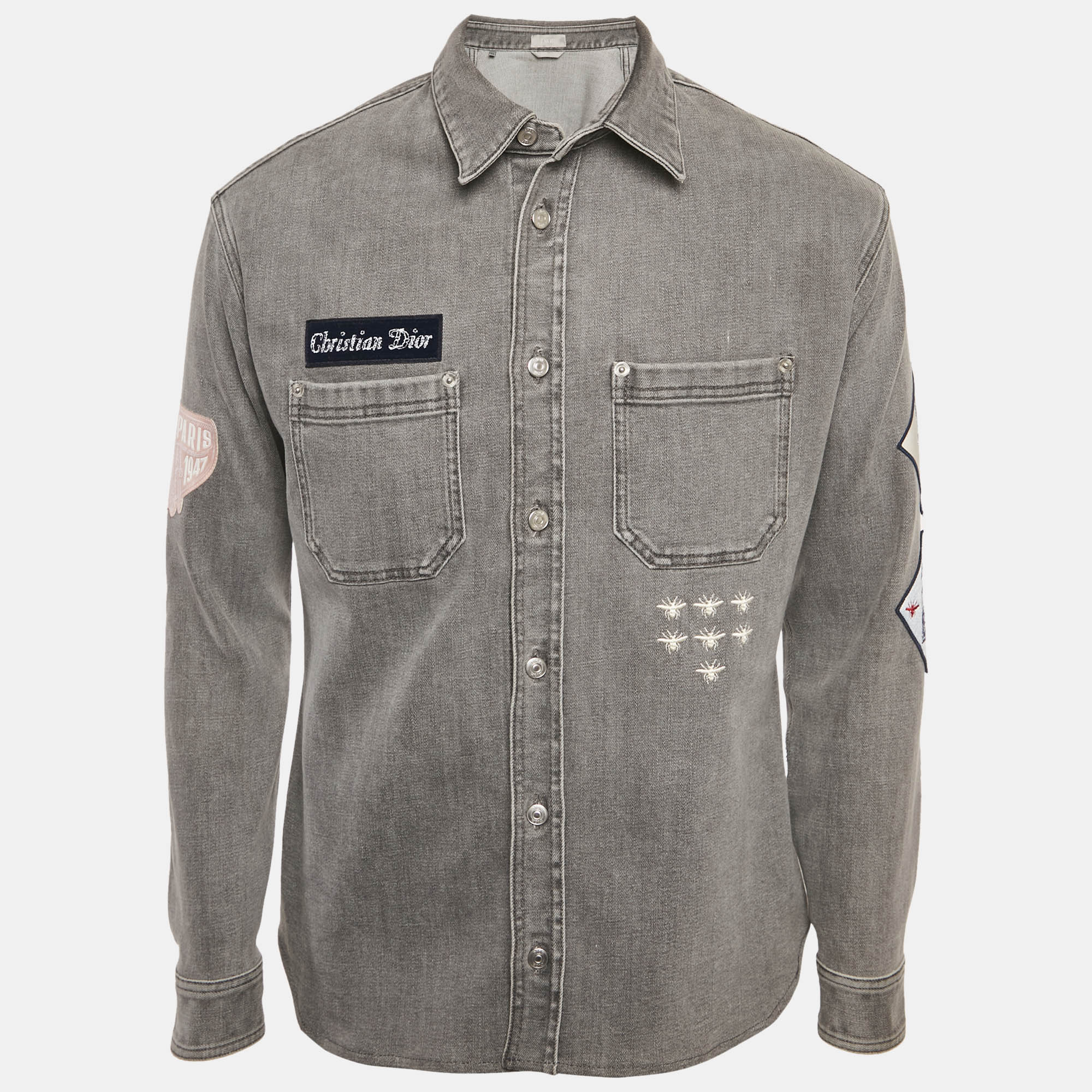 

Dior Homme Grey Denim Applique Detail Shirt M