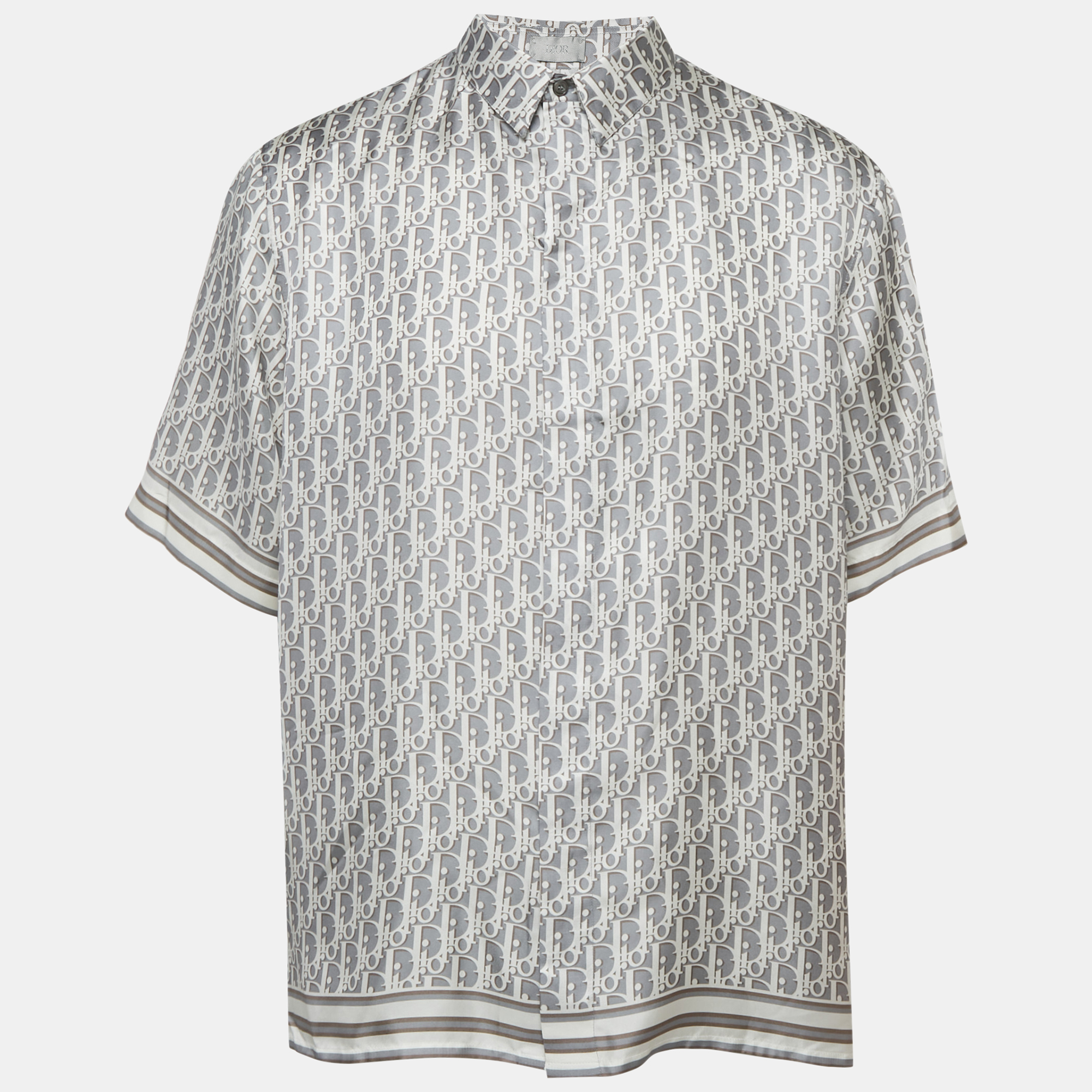 

Dior Homme Grey Oblique Print Silk Short Sleeve Shirt 3XL