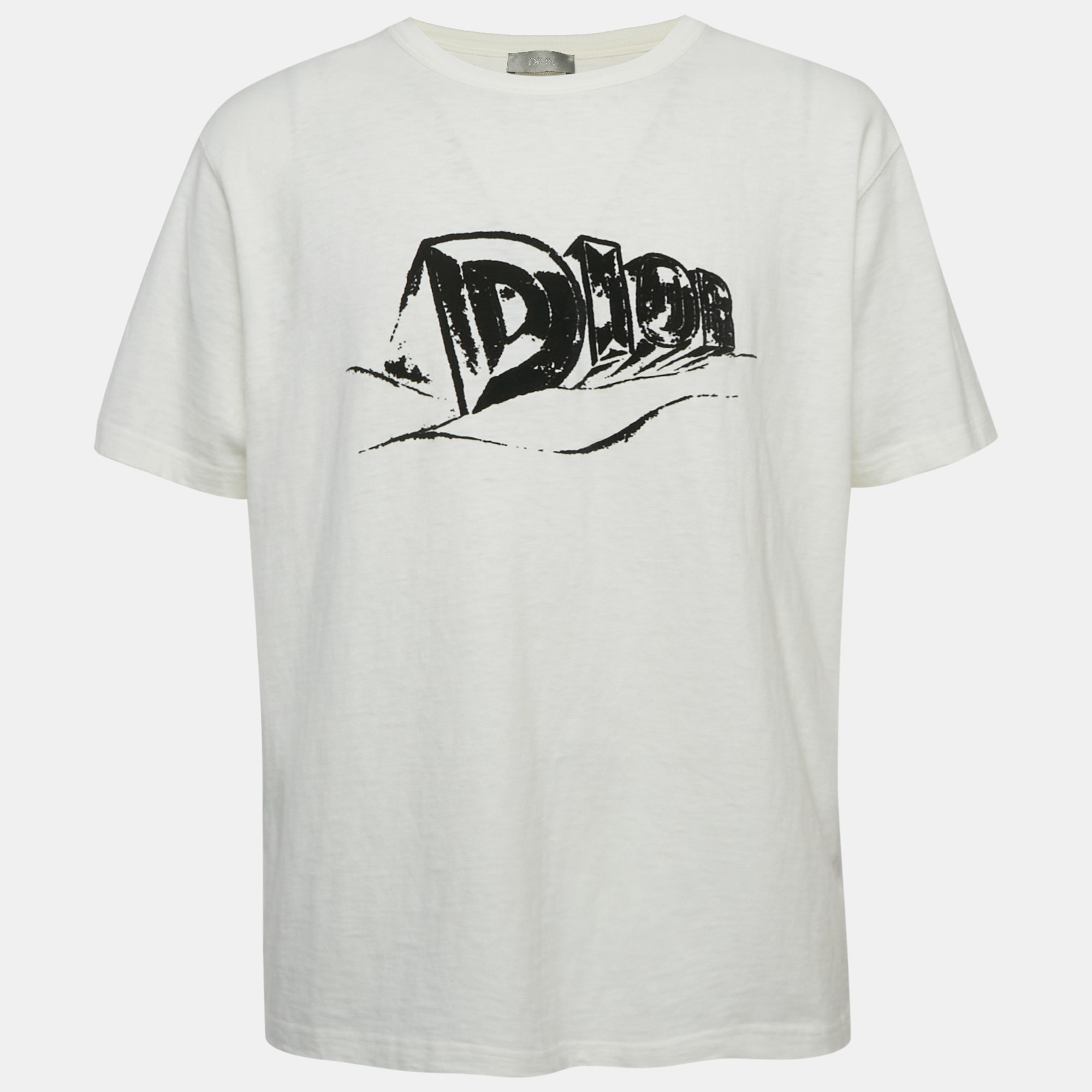 

Dior Homme White Logo Flocked Cotton T-Shirt 3XL
