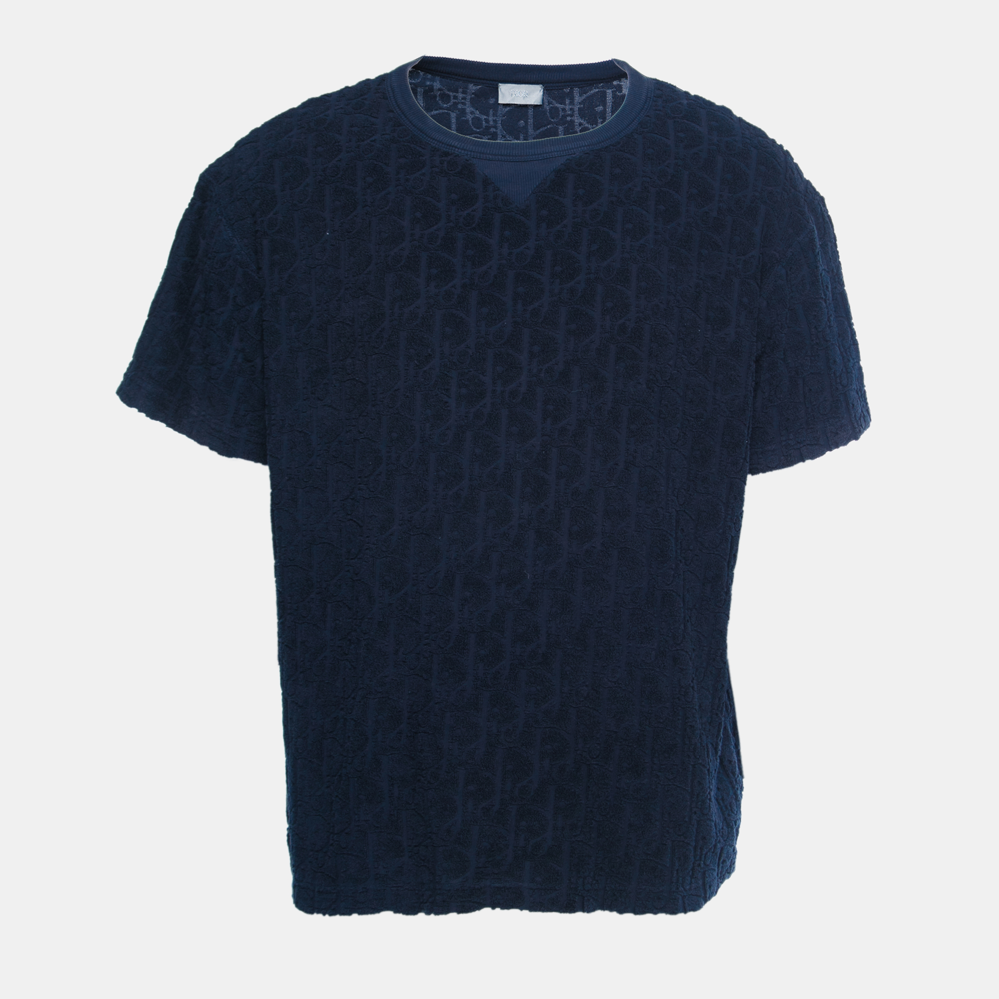 Pre Owned Dior Homme Navy Blue Logo Jacquard Terry T-Shirt XL