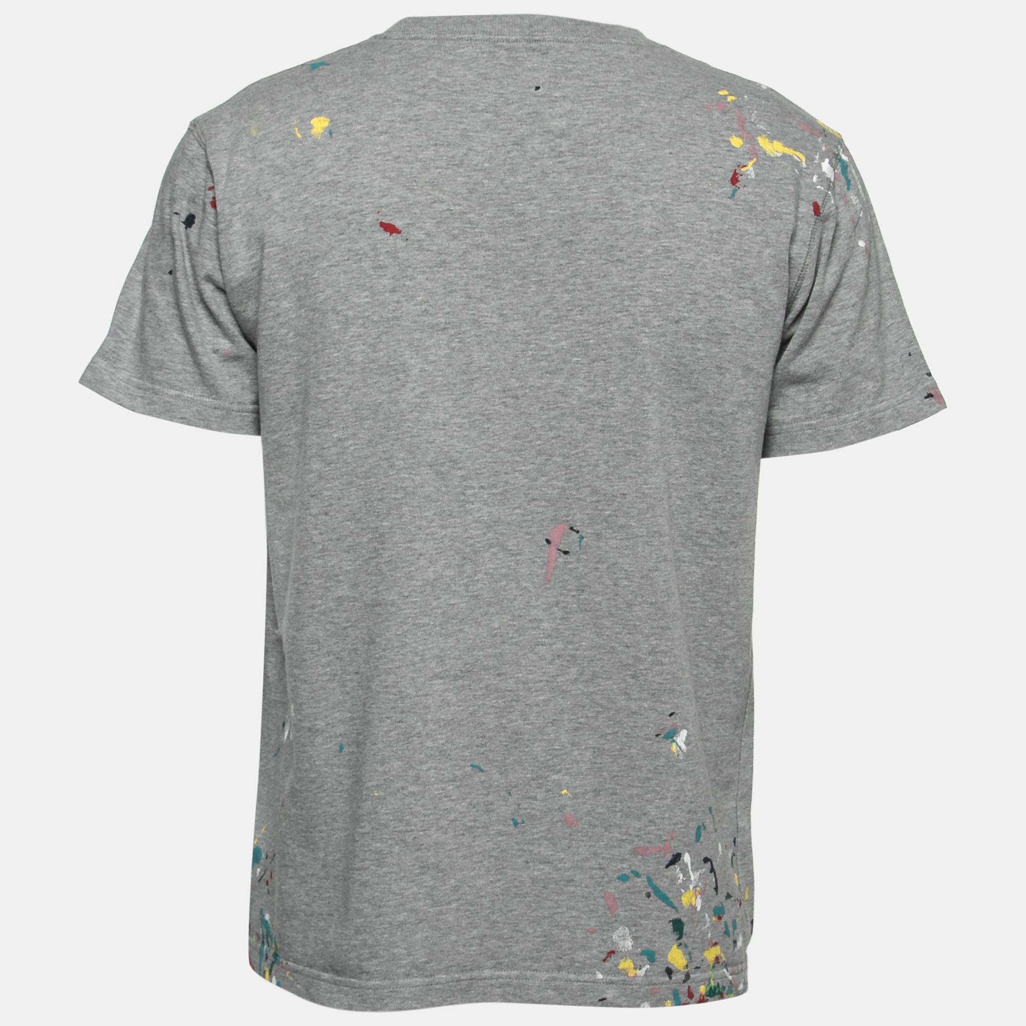 

Dior Homme Grey Paint Splattered Cotton Logo Embroidered T-Shirt